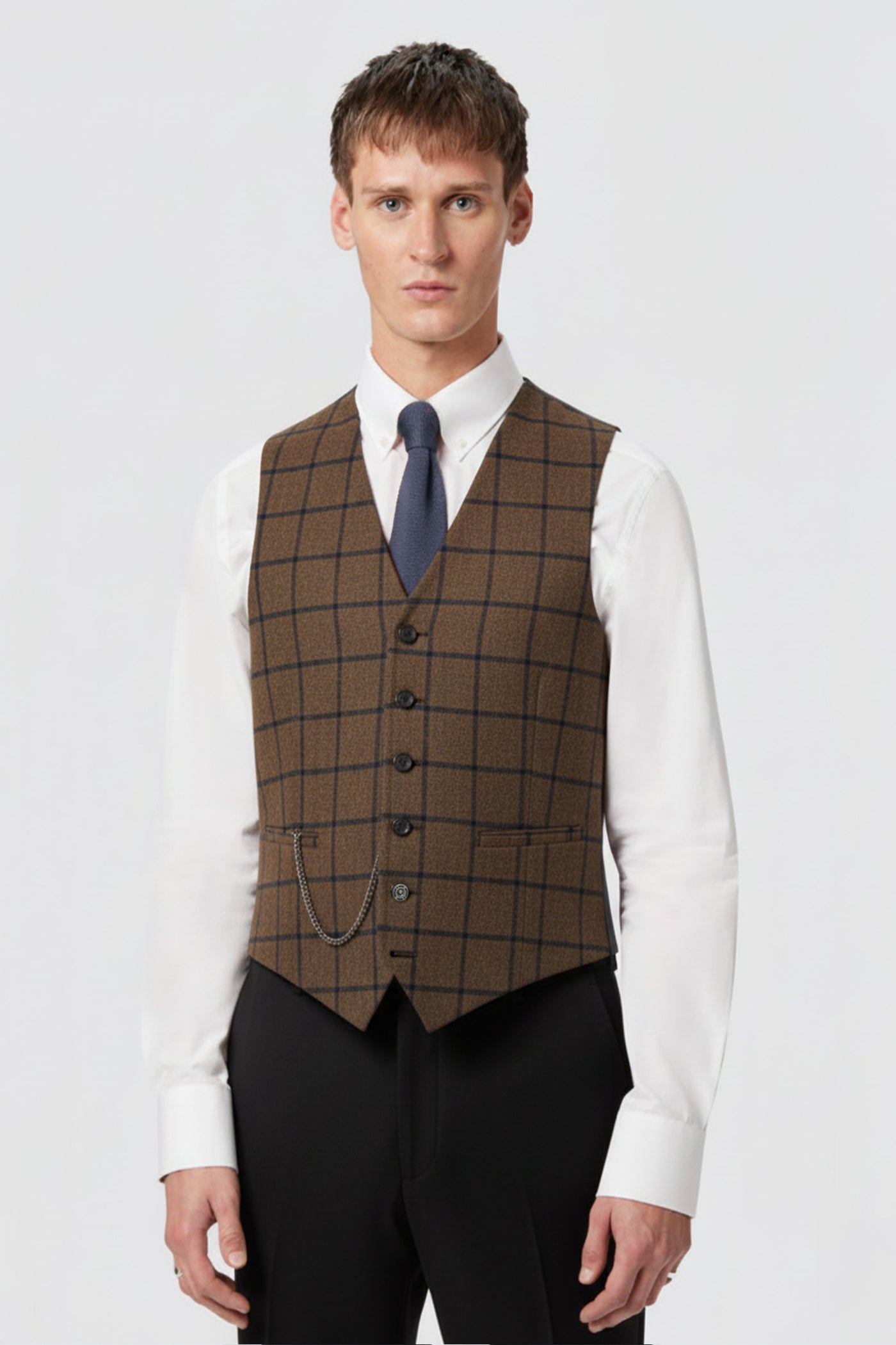 Waterford Slim Fit Brown Check Vest