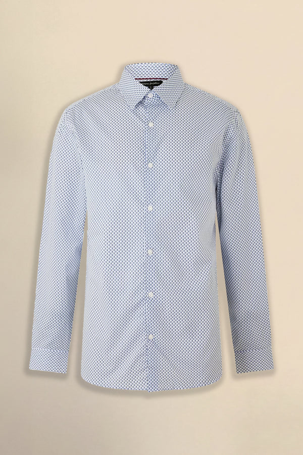 Cleo White Blue Geo Cotton Shirt