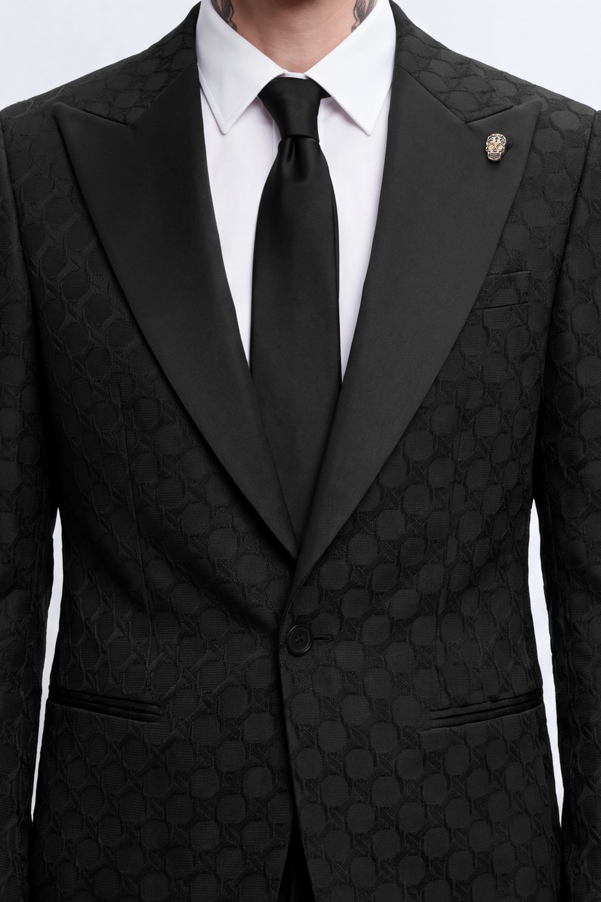 Papatya Slim Fit Black Jacquard Jacket