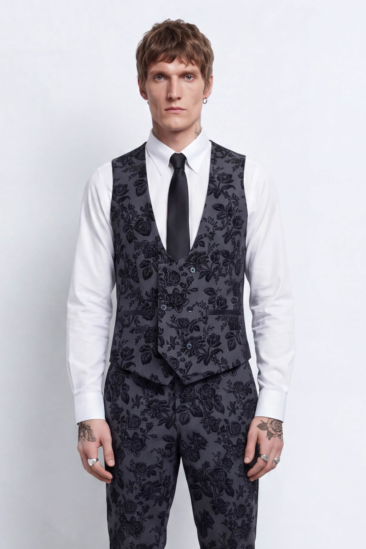 Fleet Skinny Fit Black Floral Suit Jacket