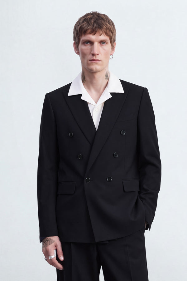 Syrah Double Breasted Black Suit Jacket