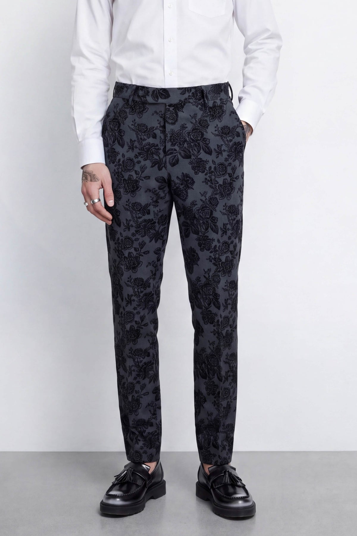 Fleet Skinny Fit Black Floral Suit Jacket