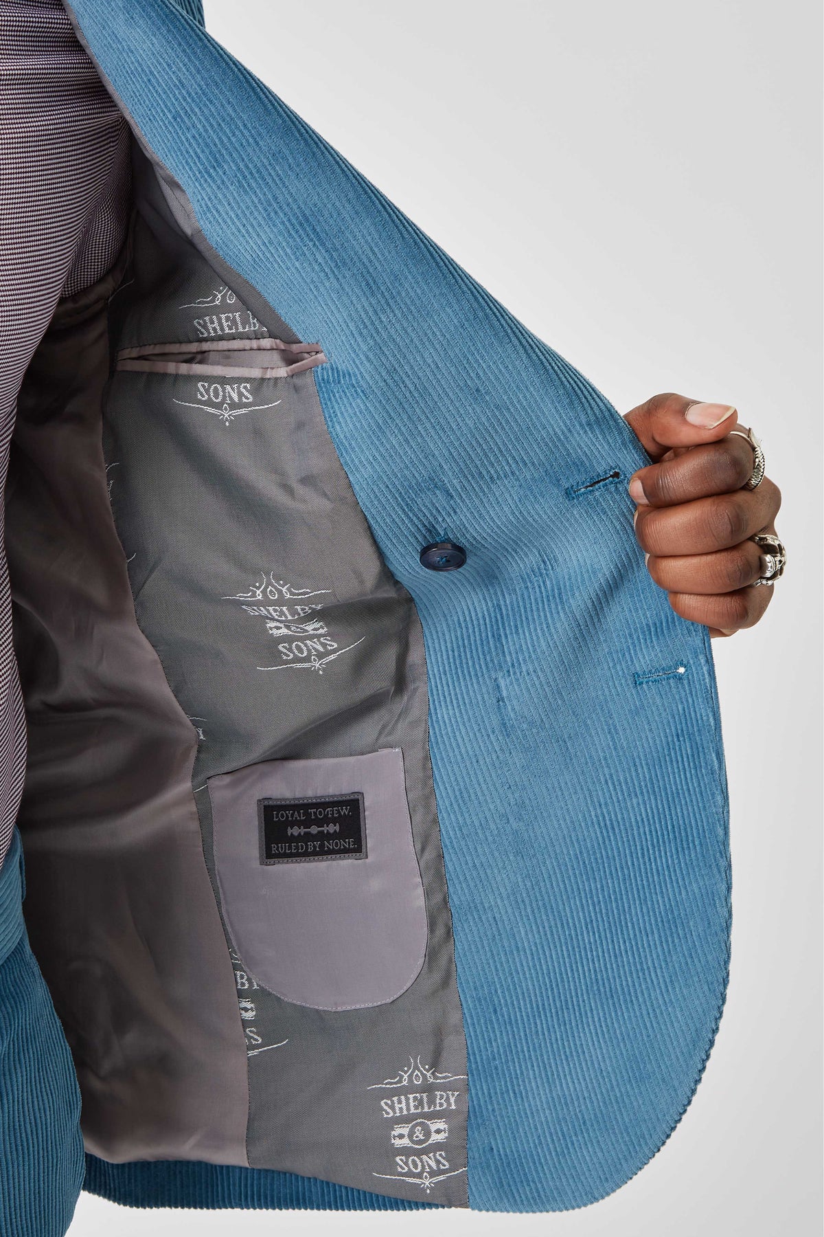 Arlo Slim Fit Blue Corduroy Double Breasted Jacket