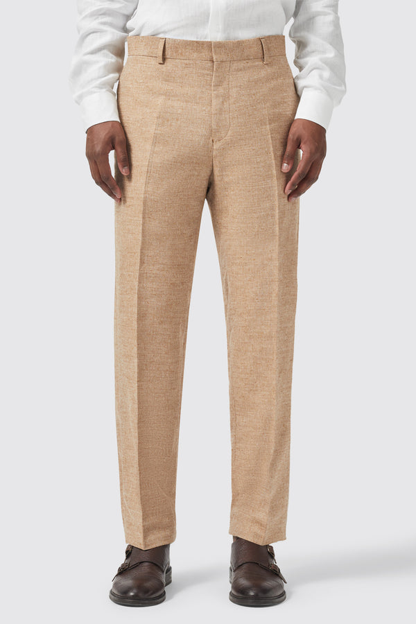 King Slim Fit Tan Linen Trouser