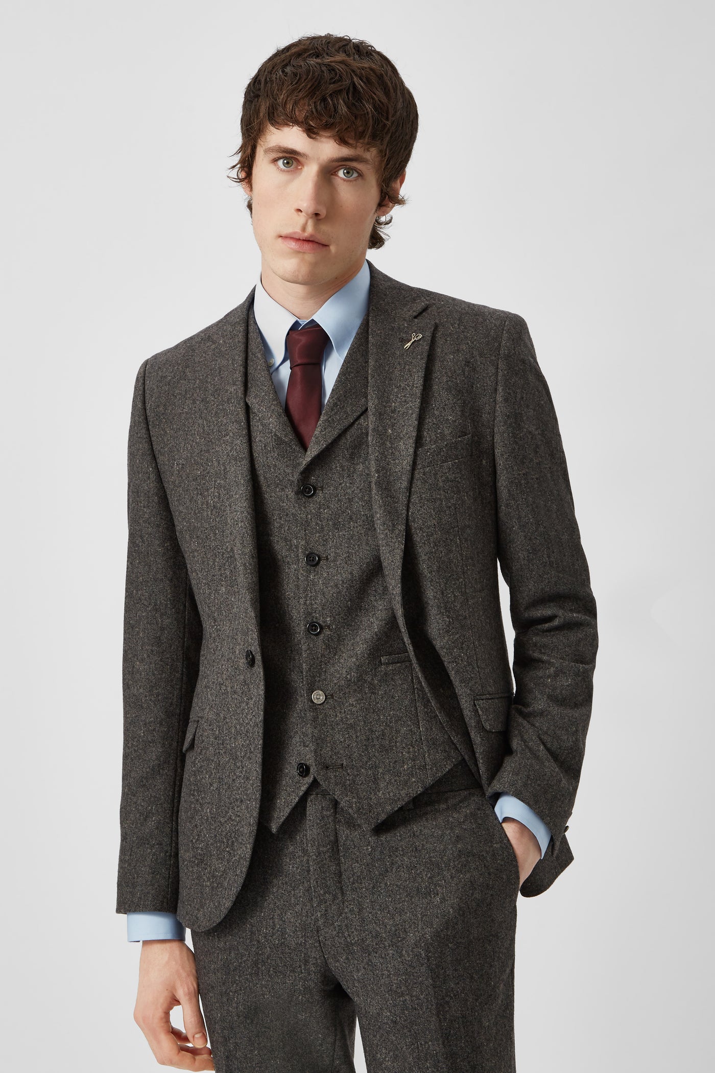 Uptown Slim Fit Brown Tweed Wool Jacket
