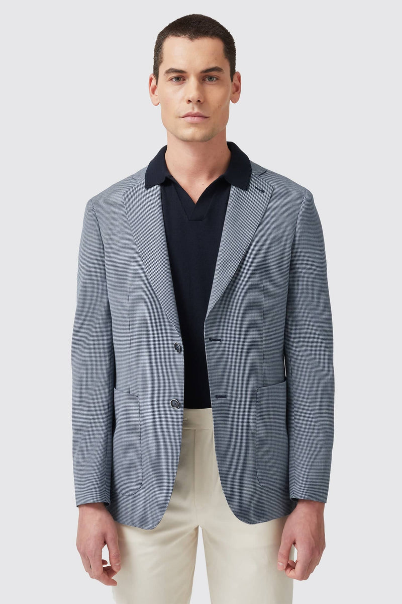 Avoca Tailored Fit Blue Puppytooth Wool Blazer ARCHIVE Twisted