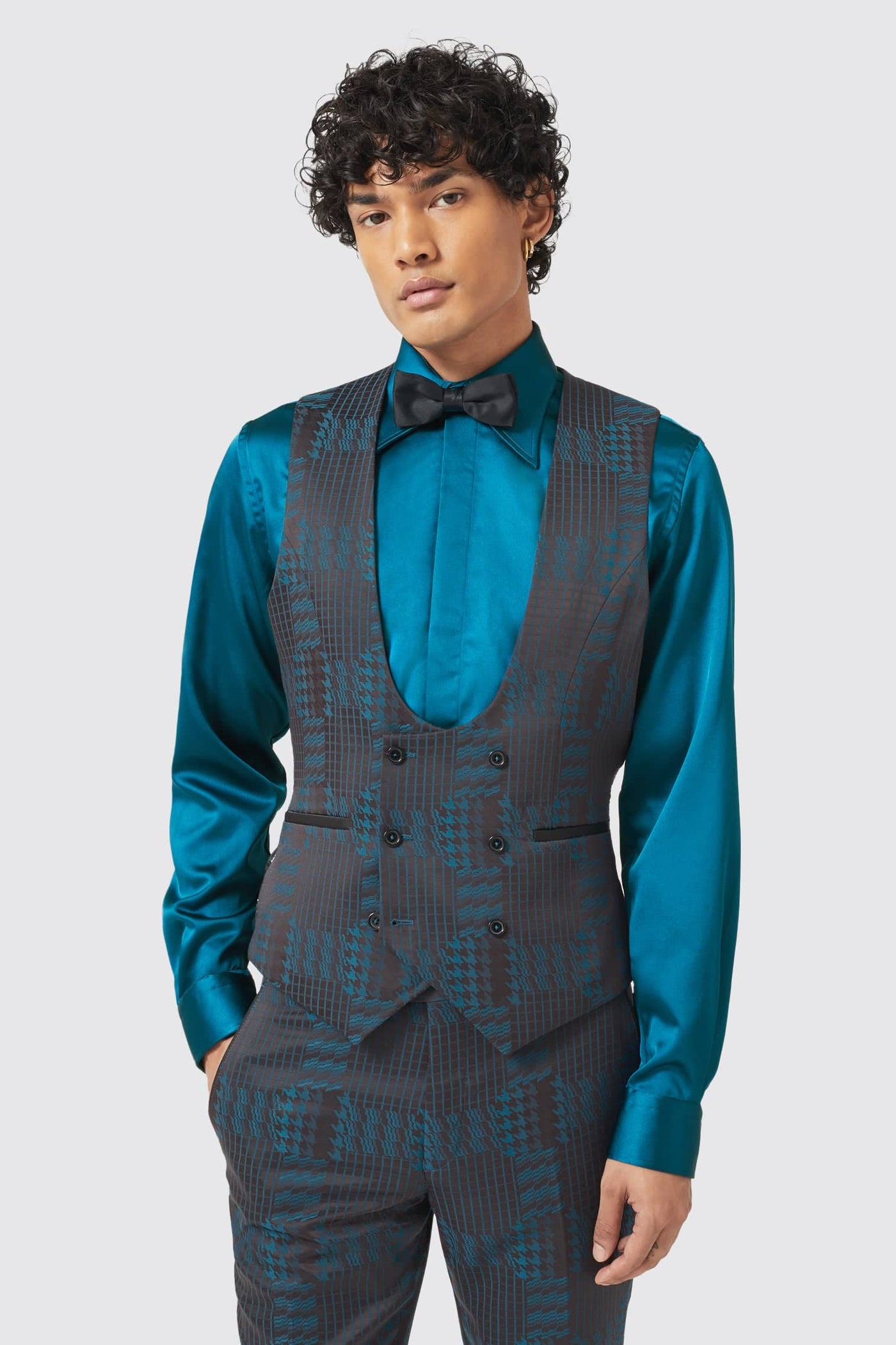 Garland Skinny Fit Black Green Check Vest - ARCHIVE