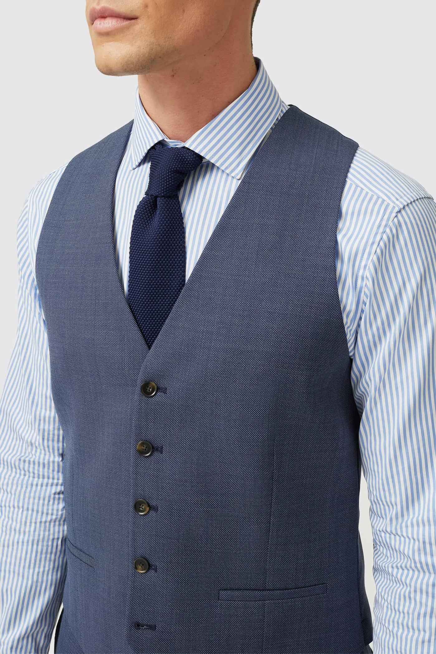 Wilder Tailored Fit Blue Birdseye Wool Vest - ARCHIVE
