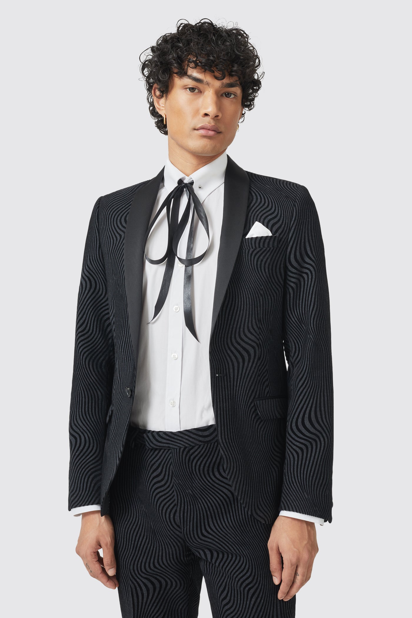 Torrance Skinny Fit Black Flocked Jacket - ARCHIVE