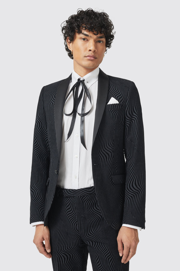 Torrance Skinny Fit Black Flocked Jacket - ARCHIVE