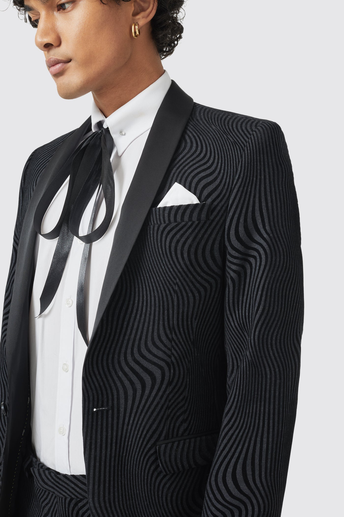 Torrance Skinny Fit Black Flocked Jacket - ARCHIVE