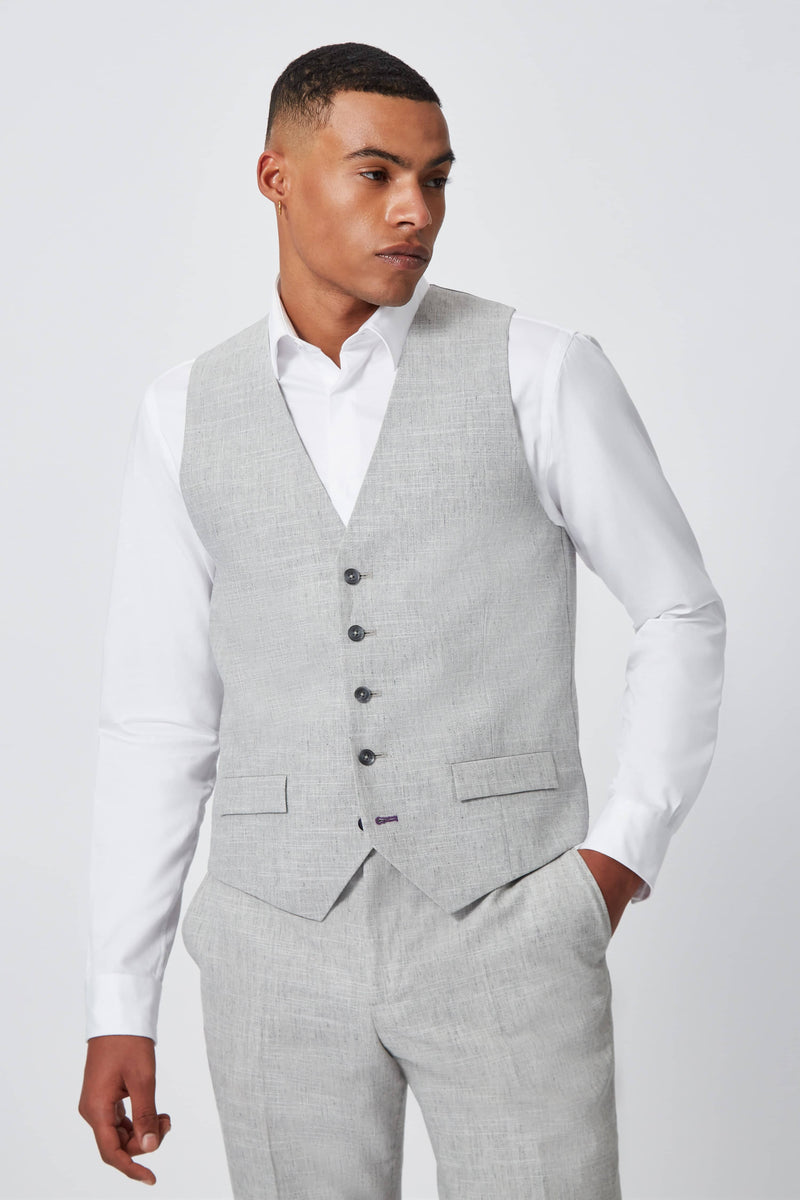 Perrin Slim Fit Grey Linen Waistcoat ARCHIVE Twisted Tailor
