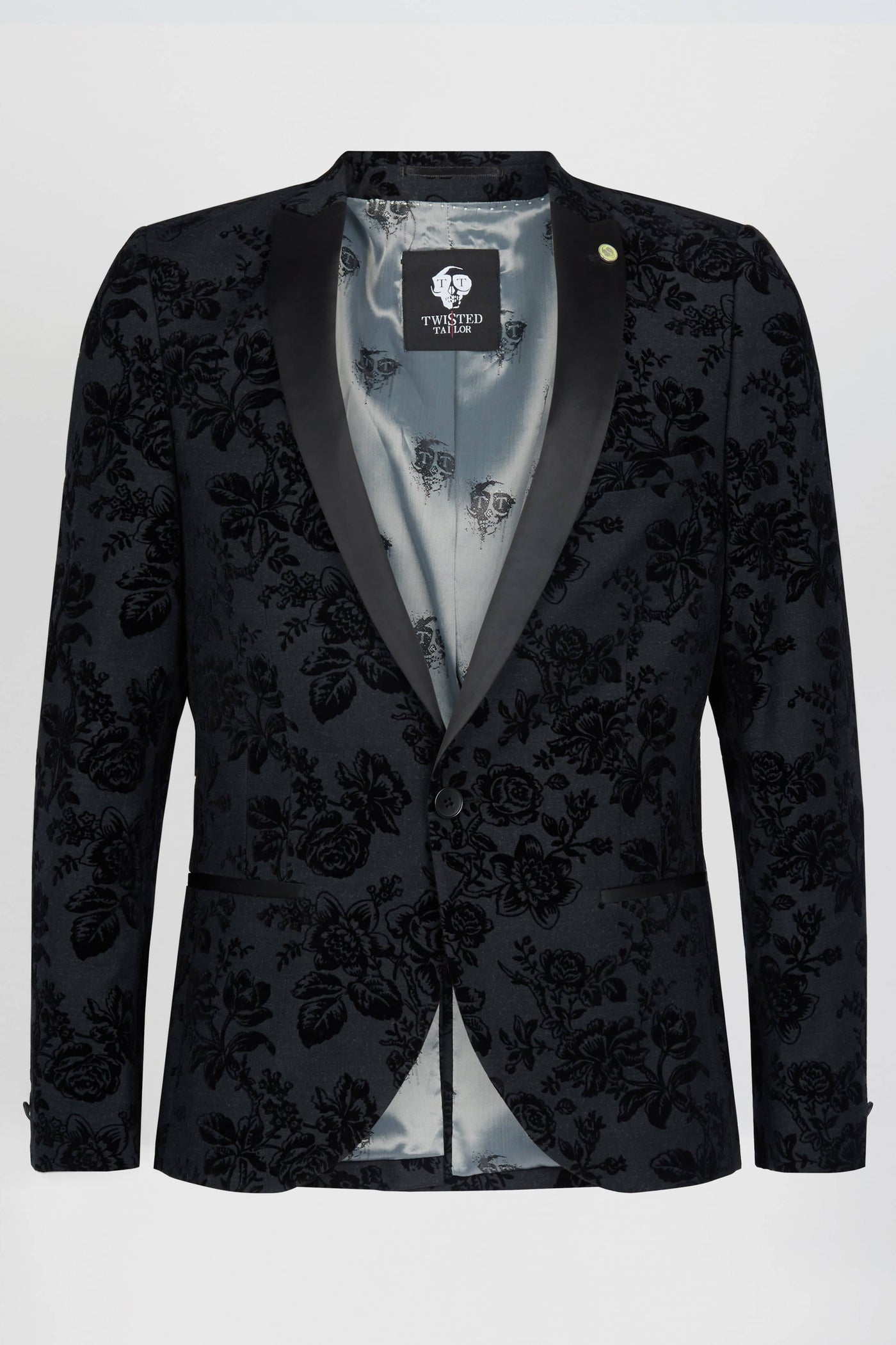 Twisted Tailor Belsize Floral Skinny Fit Tuxedo Jacket Black