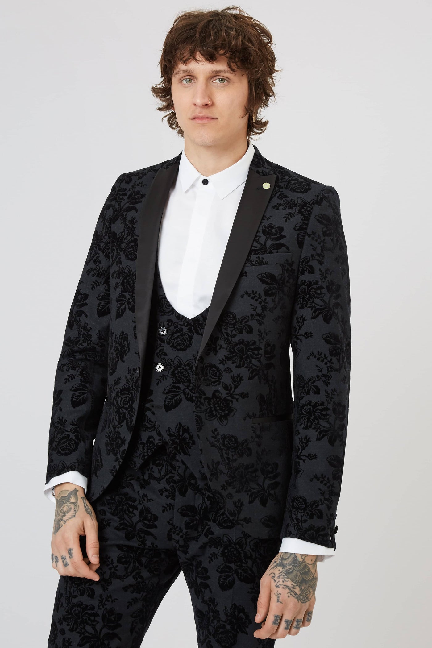 Twisted Tailor Fleet Floral Skinny Fit Black Tuxedo