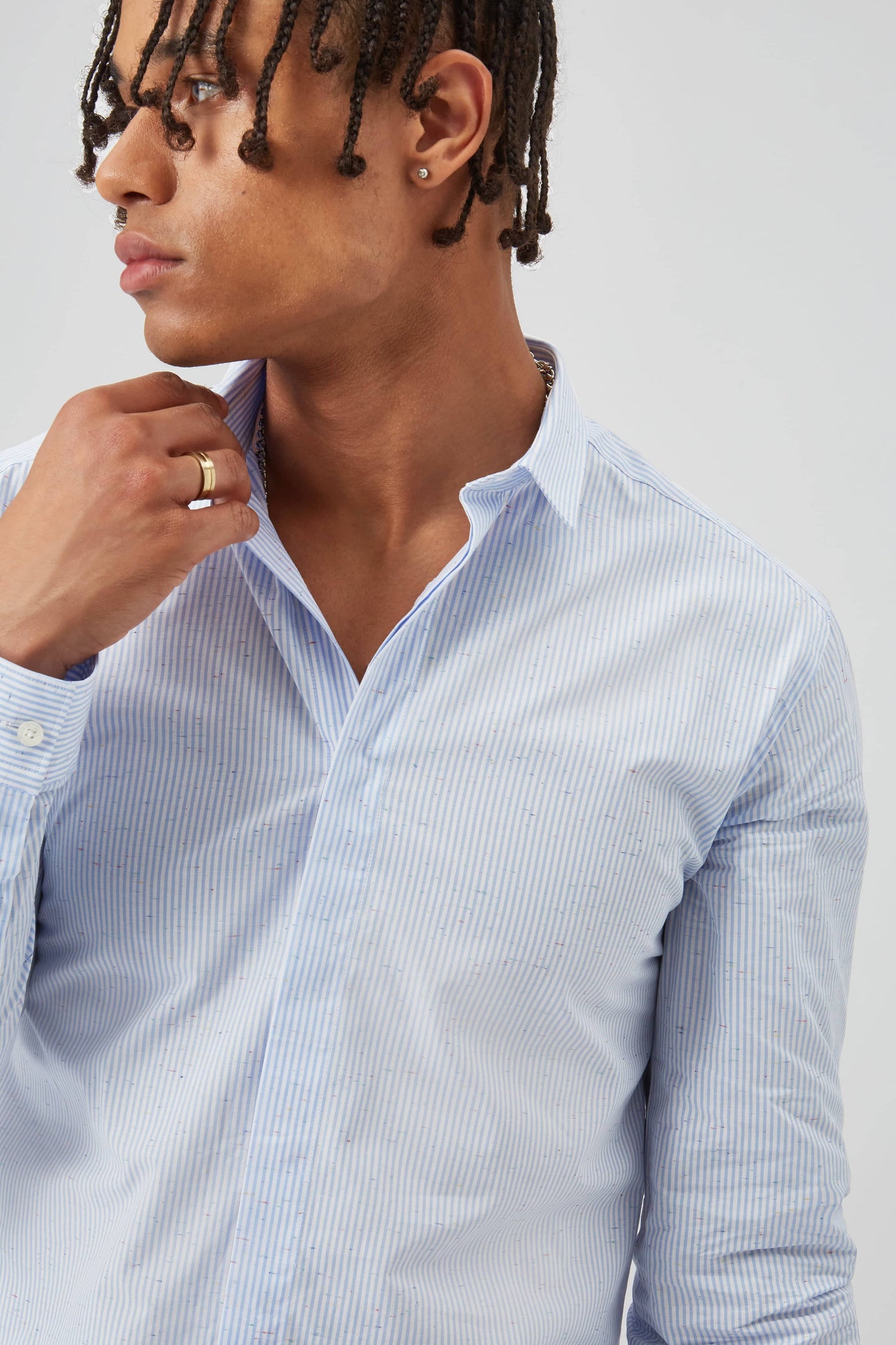 Curran Skinny Fit Blue Stripe Cotton Shirt