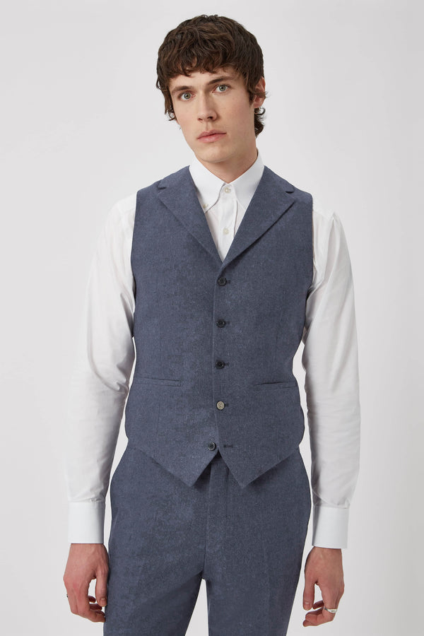 Uptown Slim Fit Mid Blue Tweed Wool Waistcoat