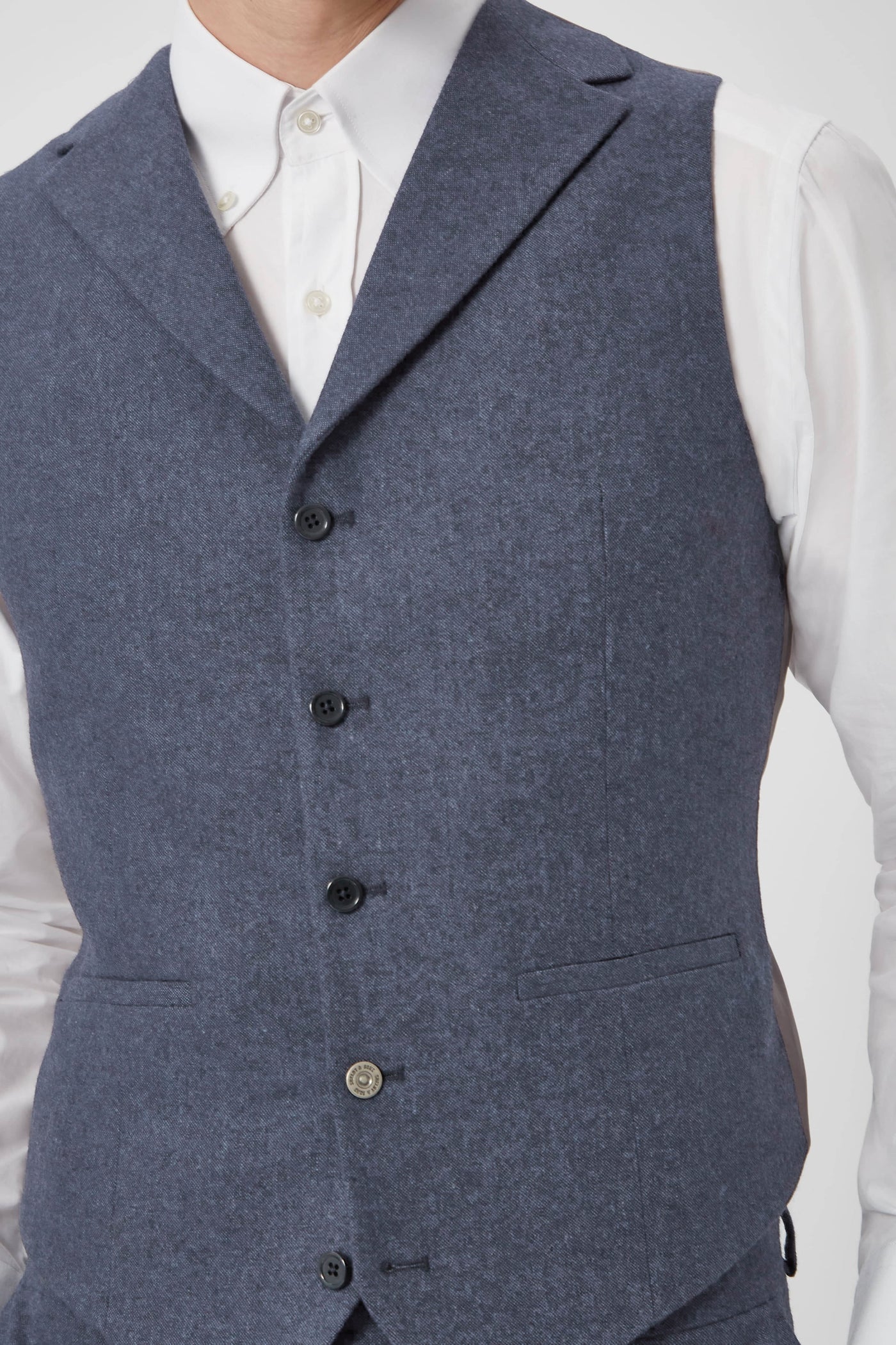Uptown Slim Fit Mid Blue Tweed Wool Waistcoat
