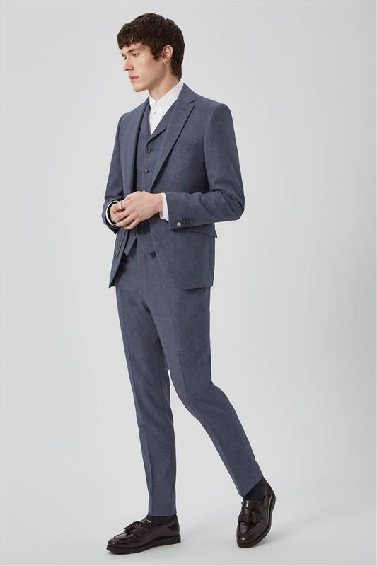 Uptown Slim Fit Mid Blue Tweed Wool Trousers