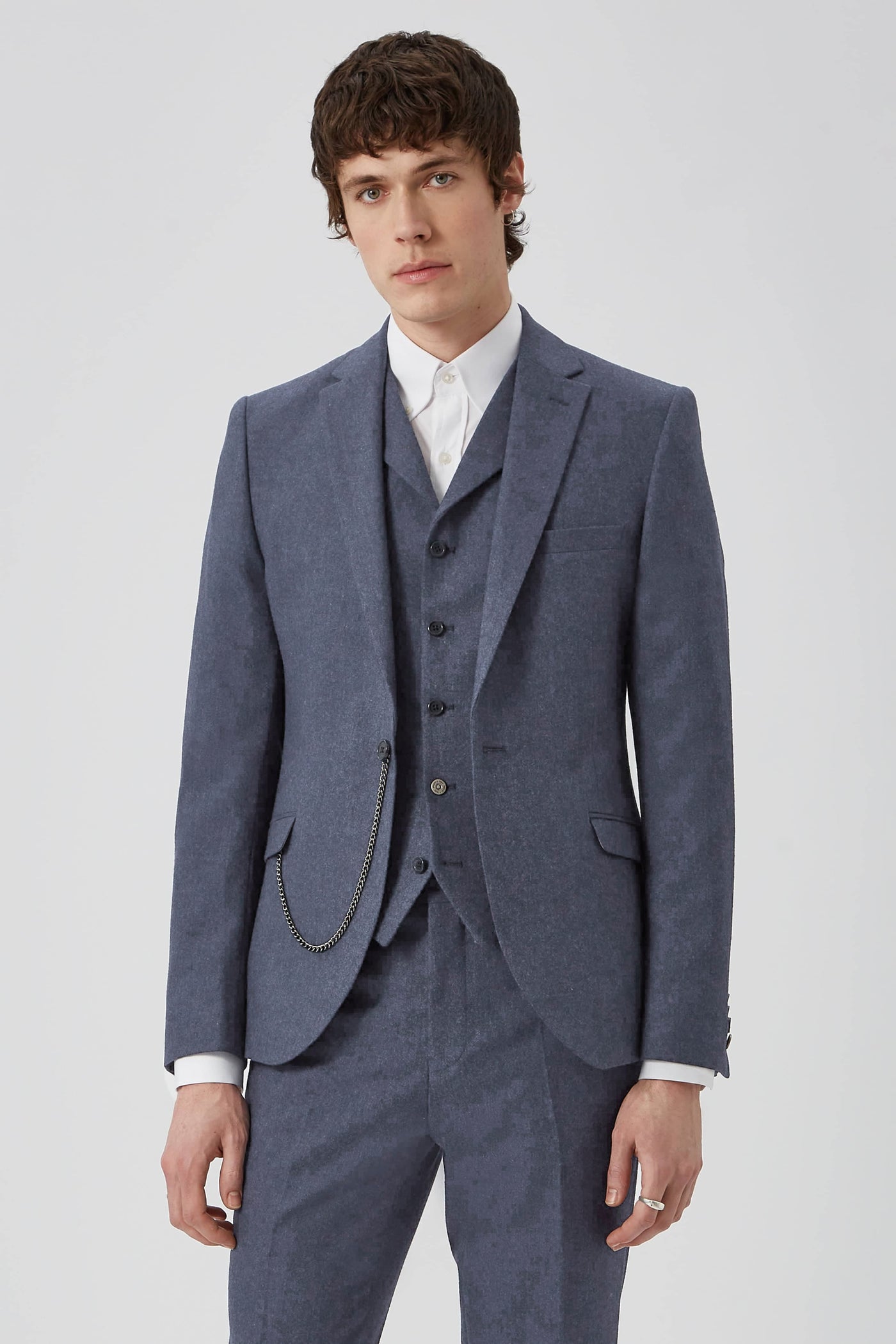Uptown Slim Fit Mid Blue Tweed Wool Jacket