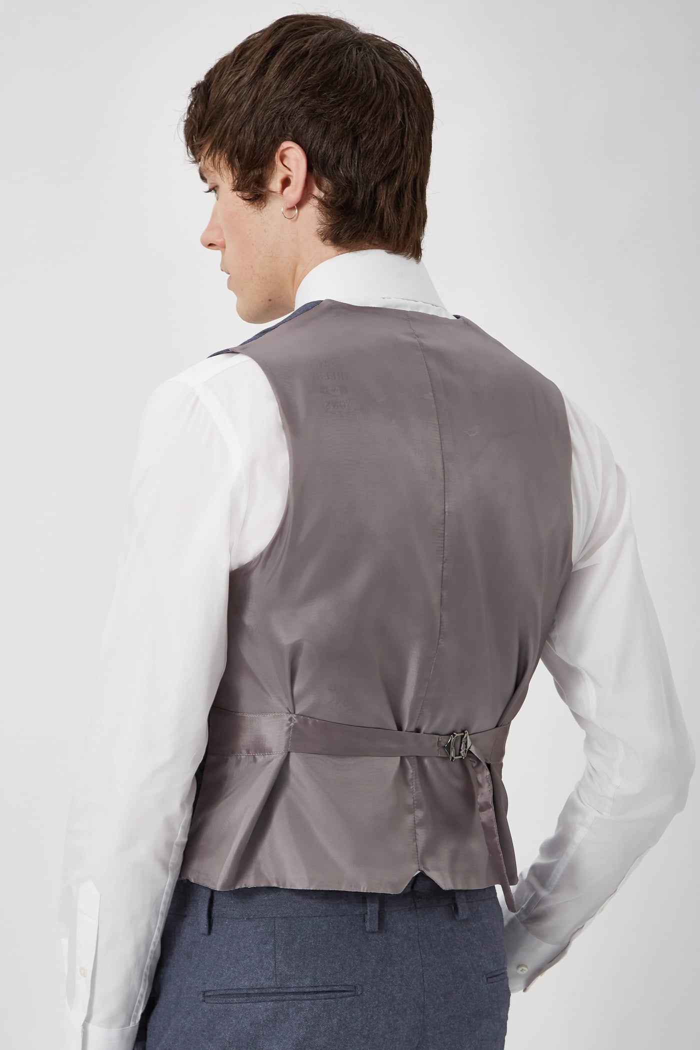 Uptown Slim Fit Mid Blue Tweed Wool Waistcoat