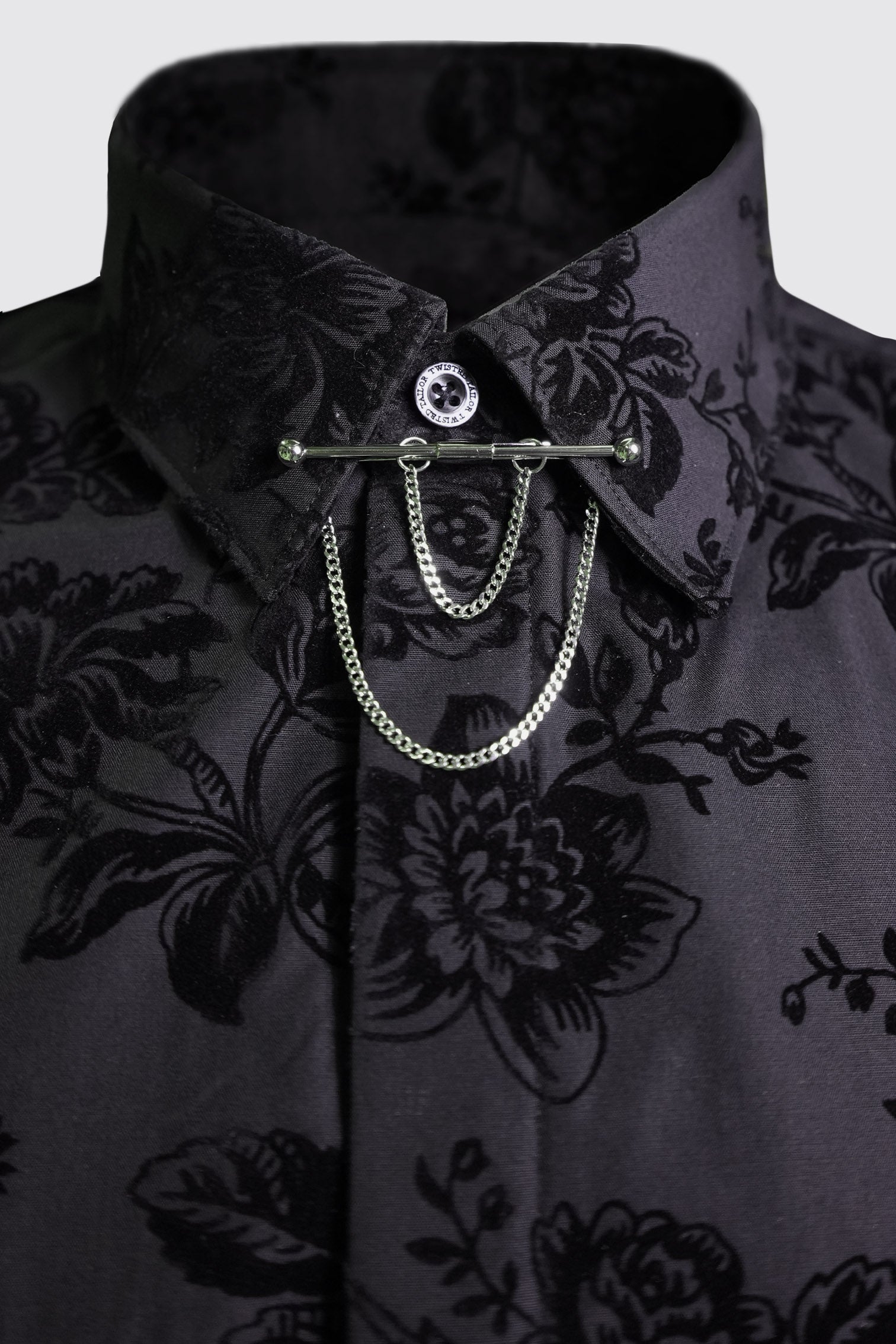 Armando Skinny Fit Black Floral Cotton Shirt With Chain – Twisted