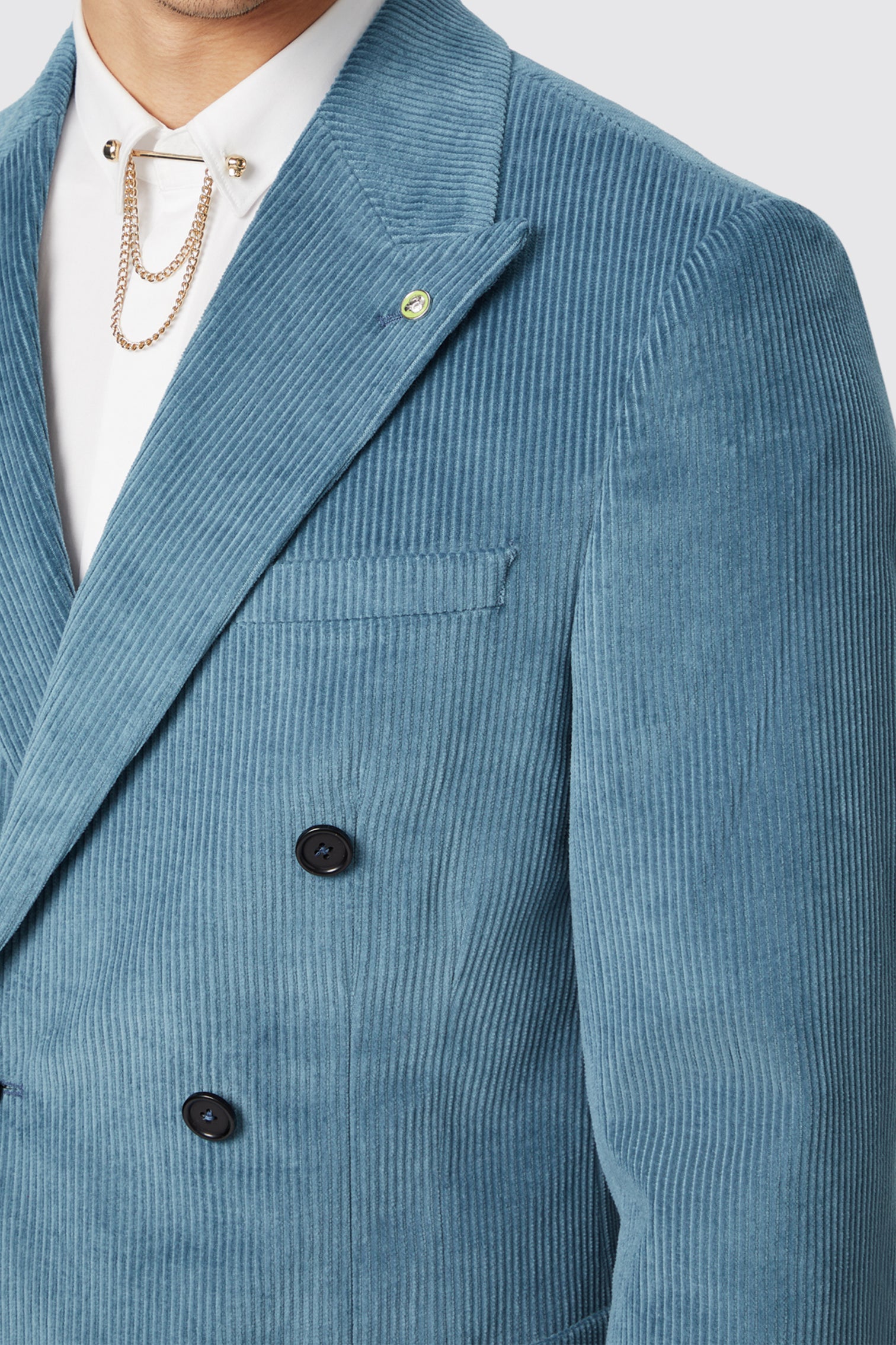 Aston Slim Fit Blue Corduroy Double Breasted Jacket
