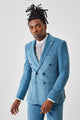 Arlo Slim Fit Blue Corduroy Double Breasted Jacket
