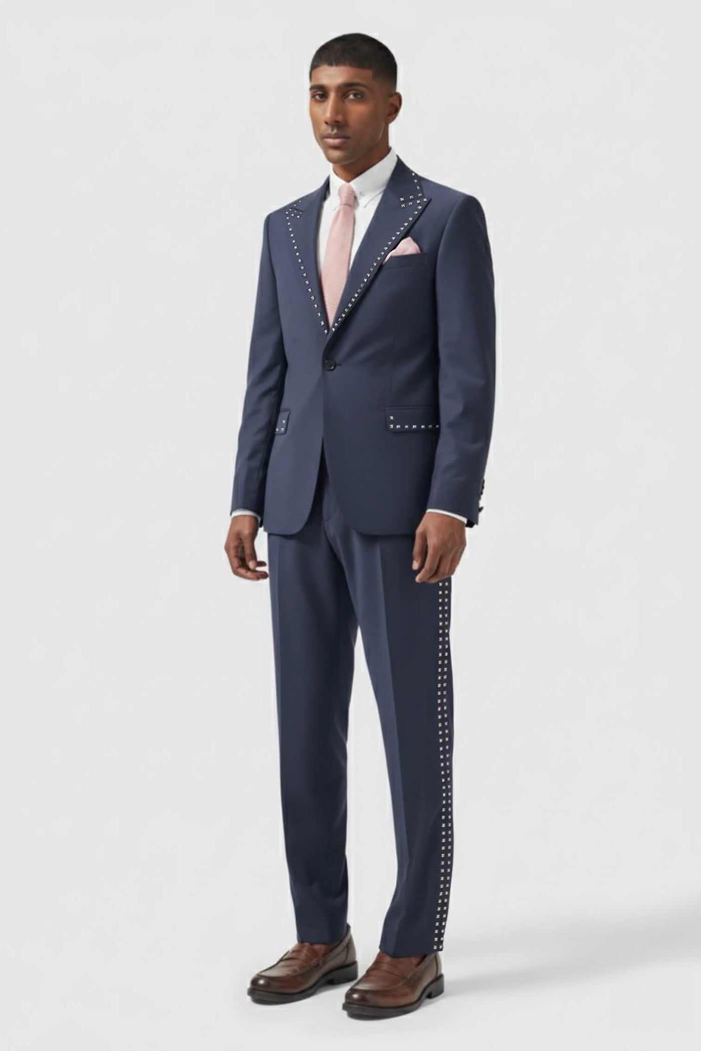 Carson Slim Fit Navy Metal Studded Suit