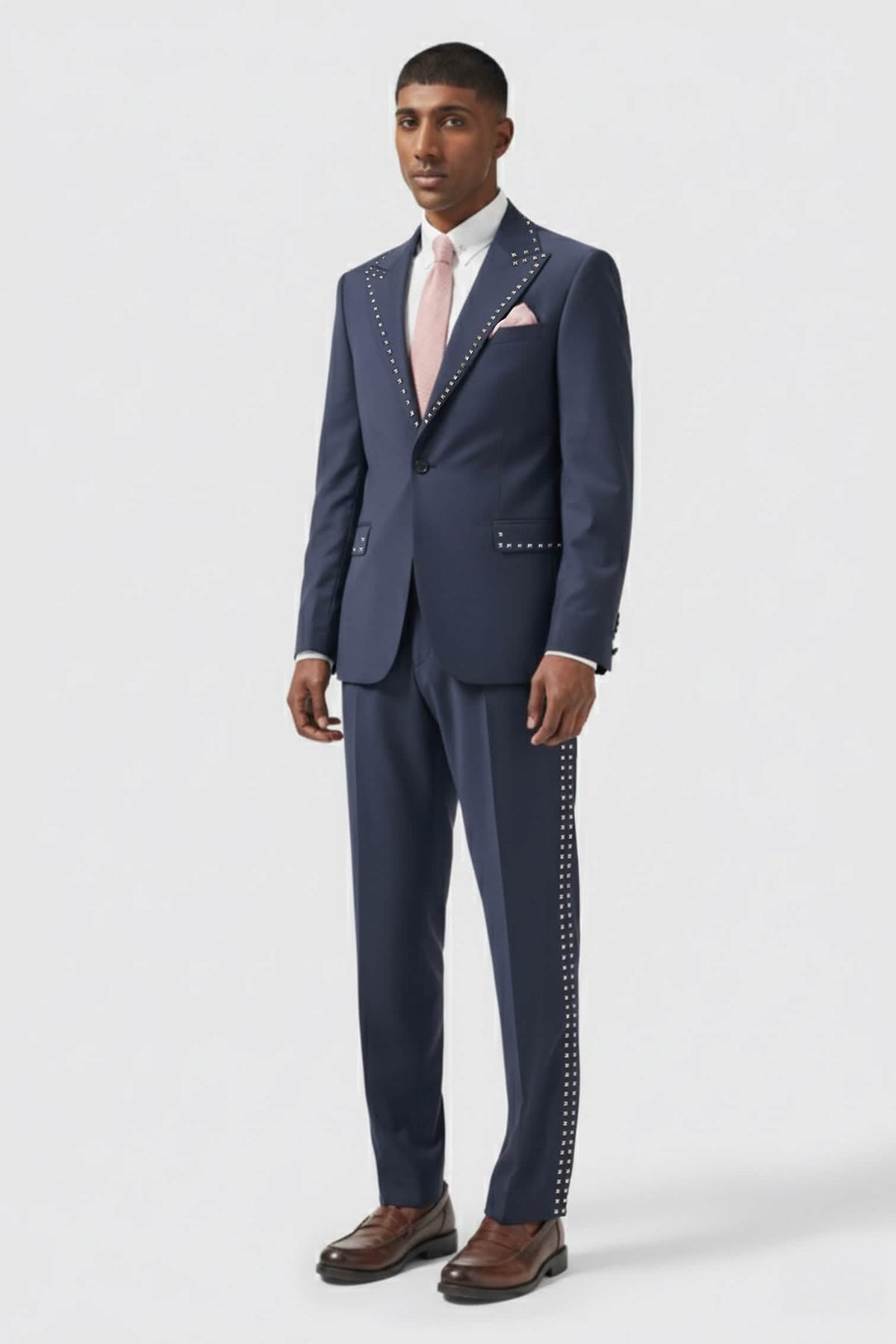 Carson Slim Fit Navy Metal Studded Jacket