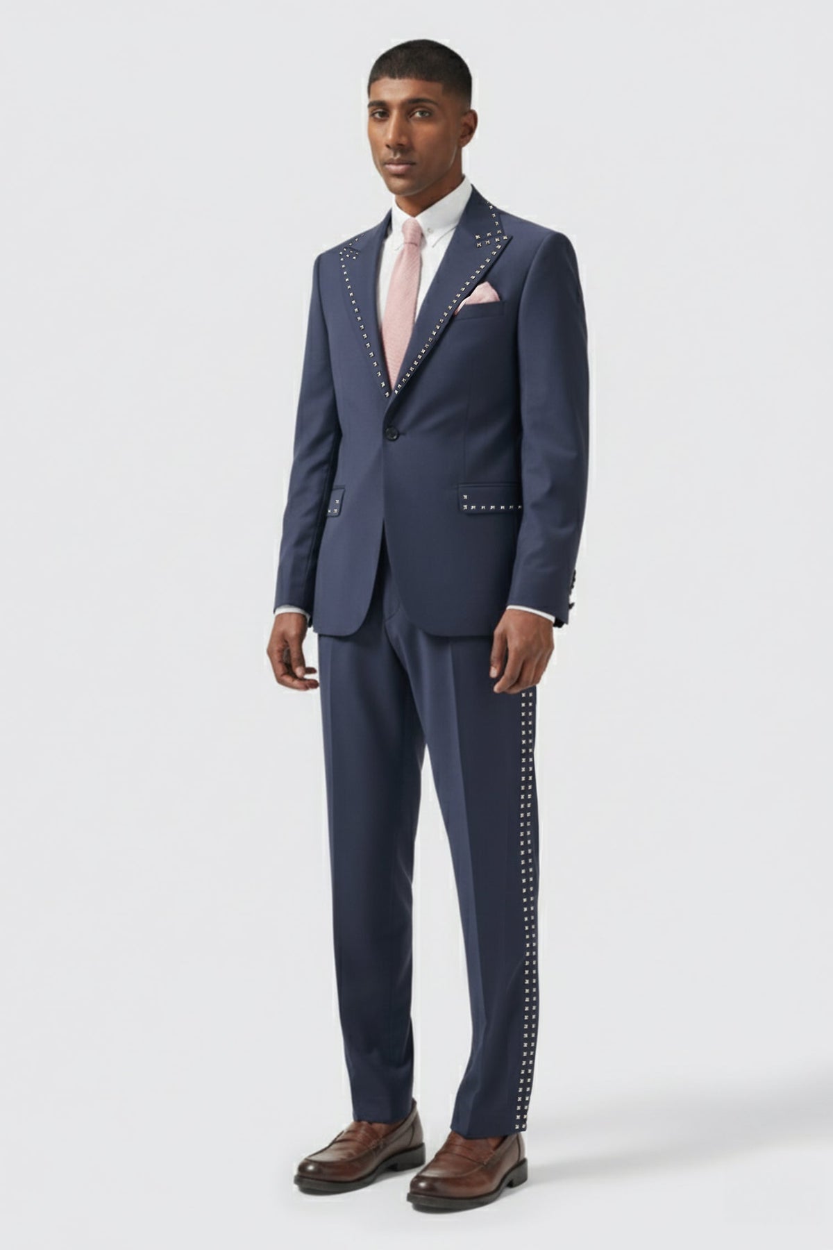 Carson Slim Fit Navy Metal Studded Pants