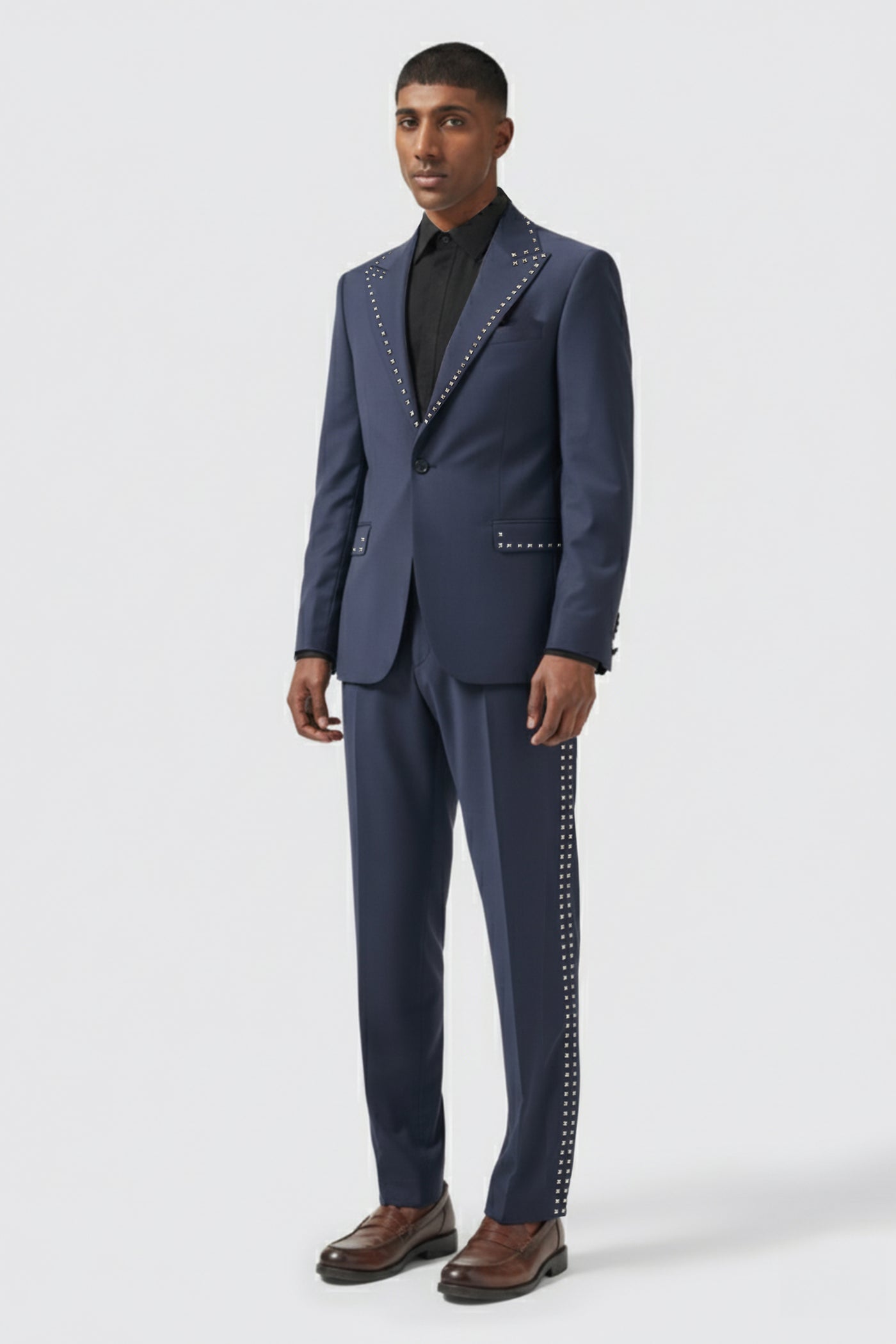 Carson Slim Fit Navy Metal Studded Suit