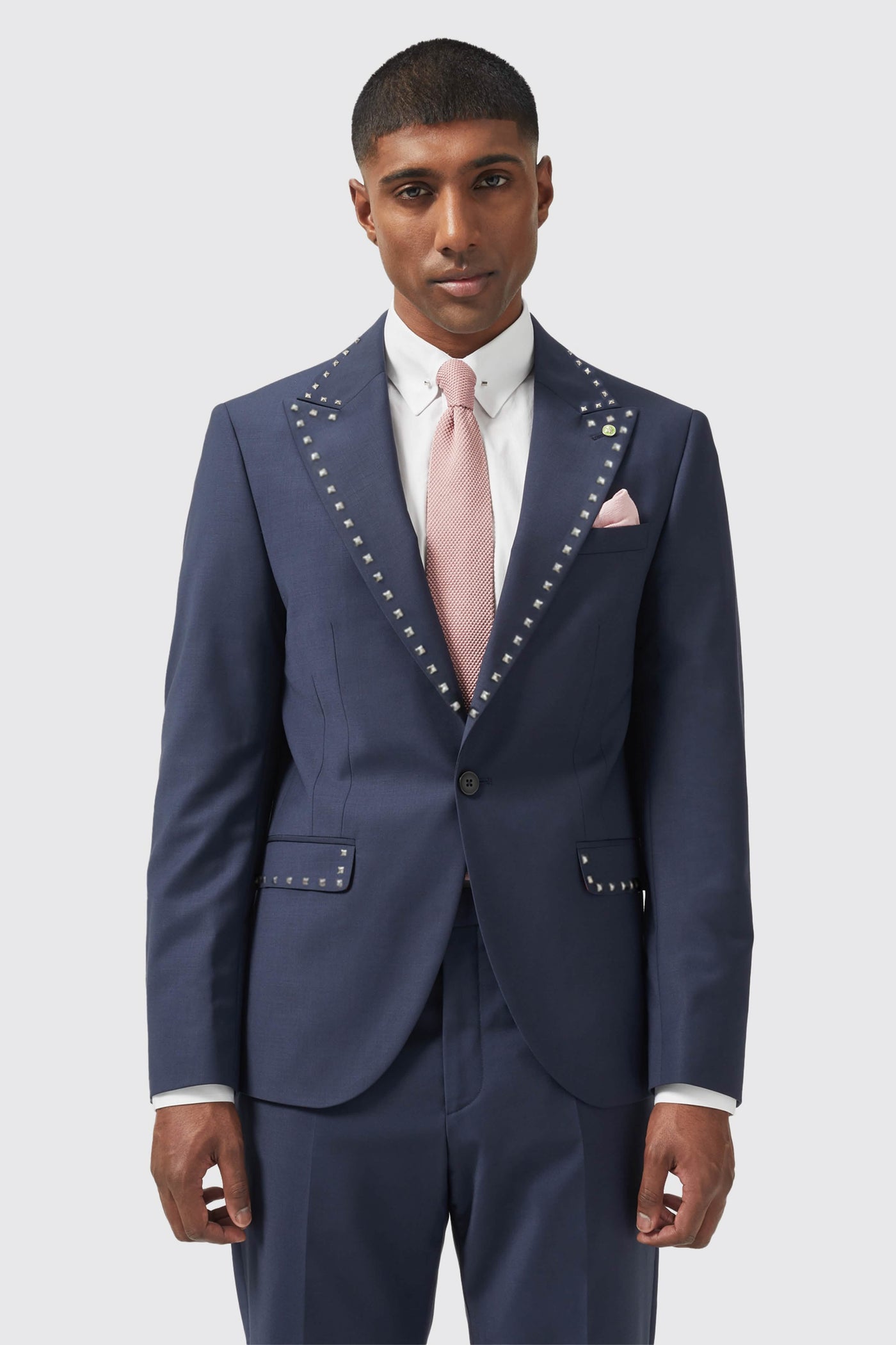 Carson Slim Fit Navy Metal Studded Jacket