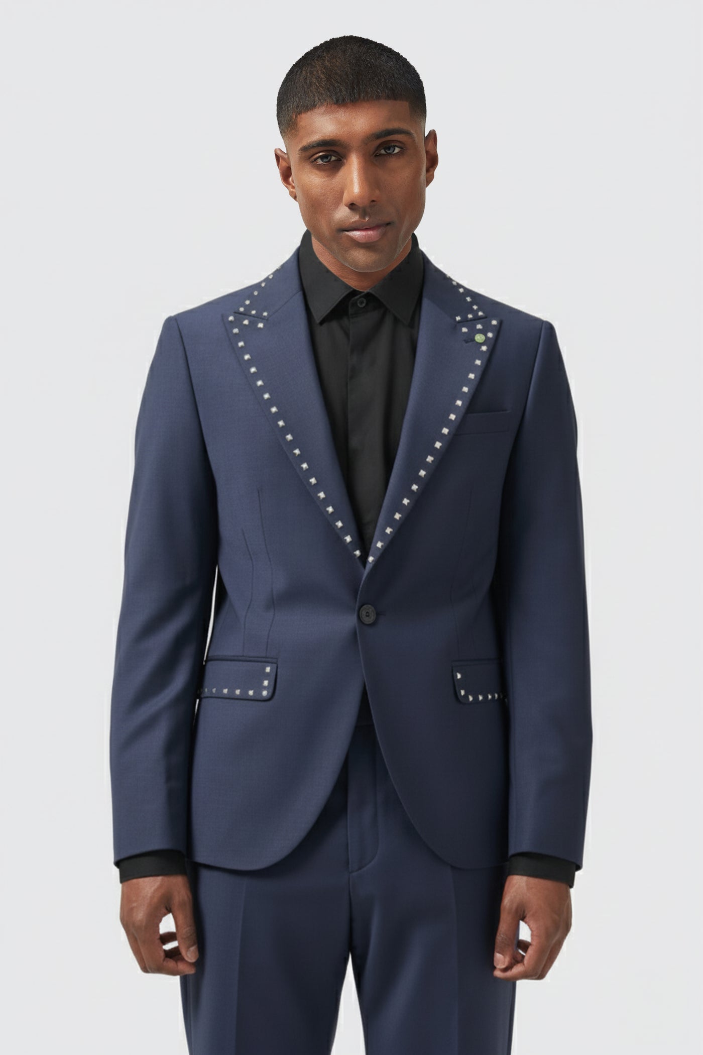 Carson Slim Fit Navy Metal Studded Suit