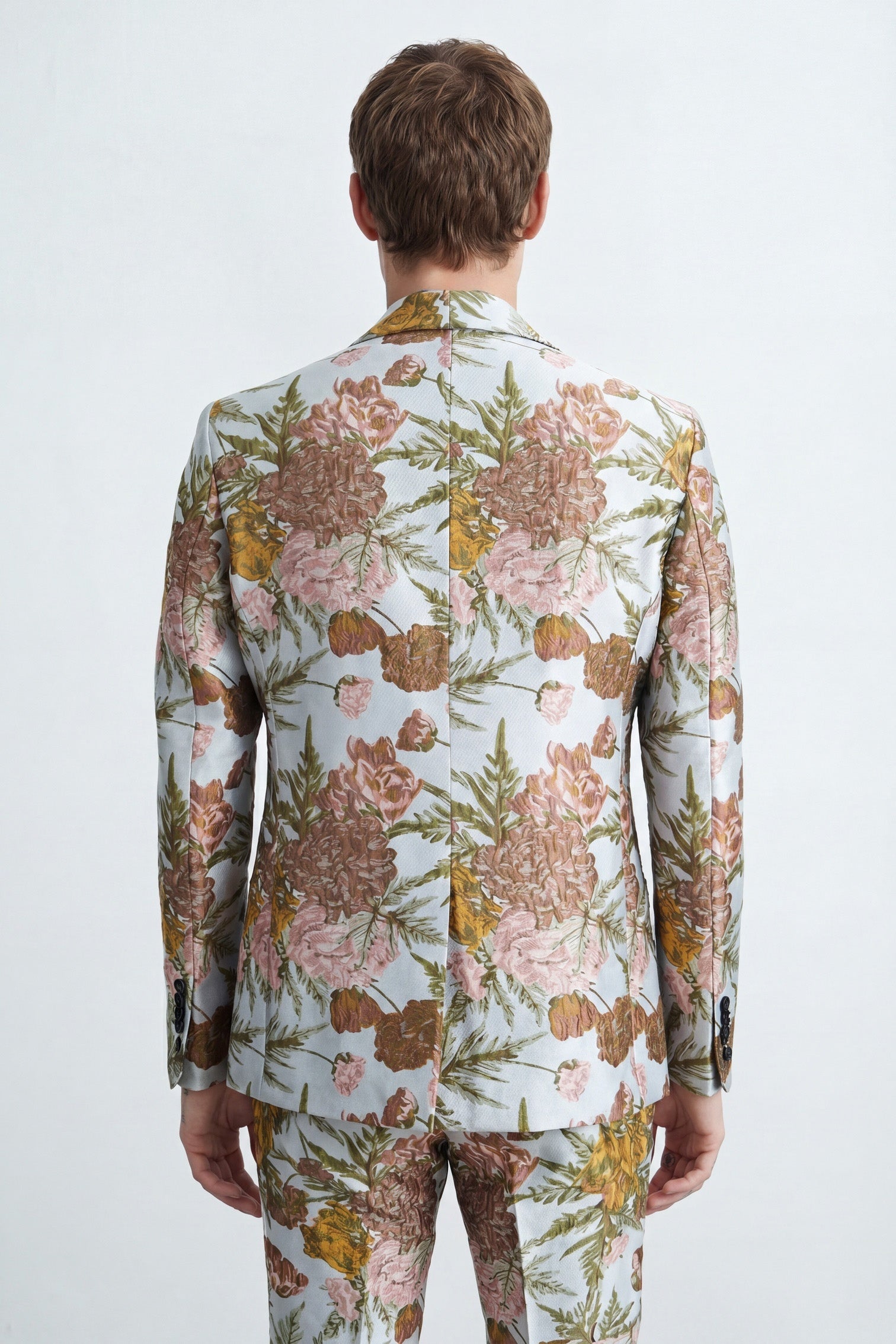 Hirshfield Slim Fit Floral Pink Silver Jacquard Suit — Twisted Tailor