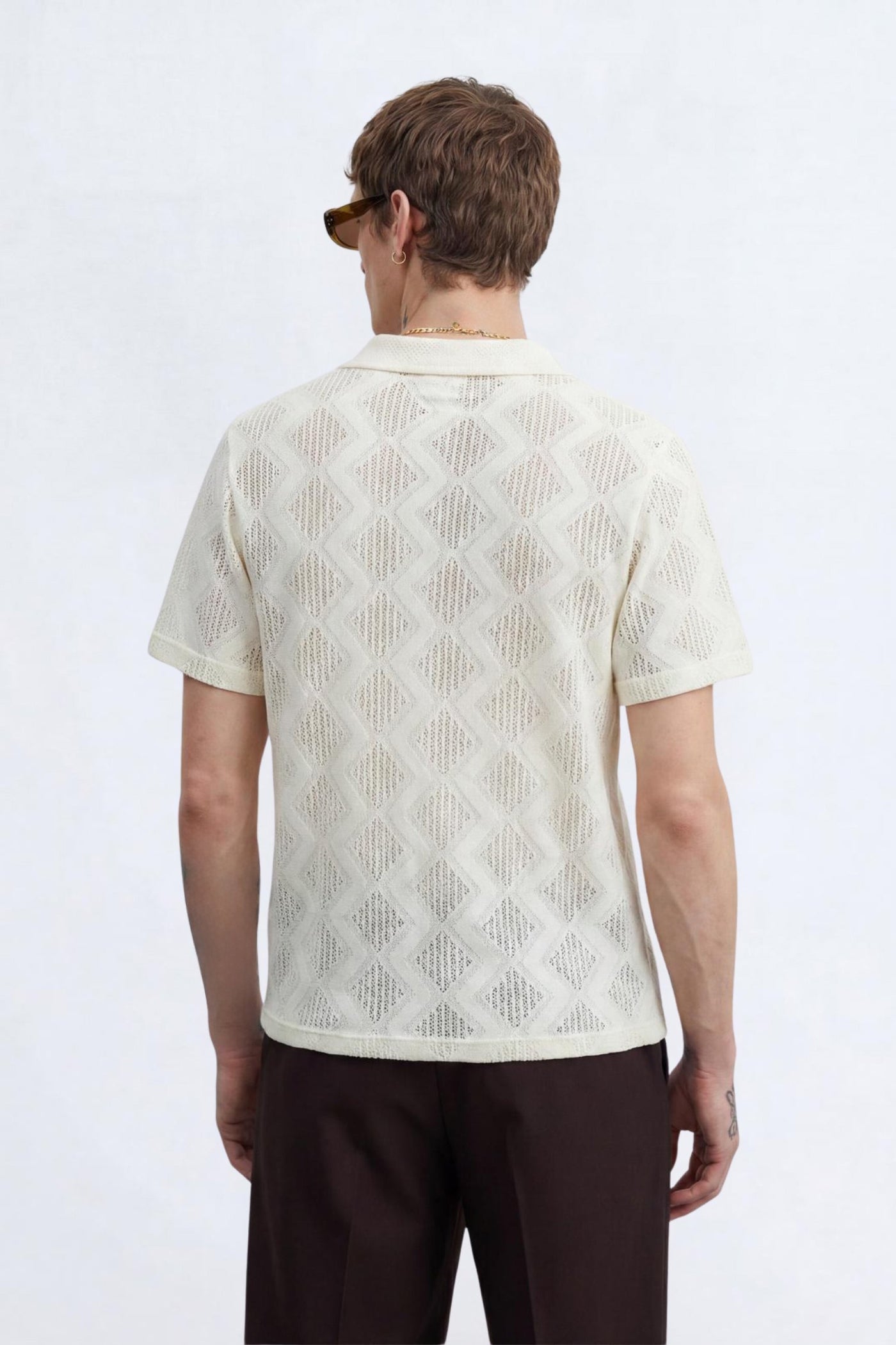 Otis Cream Diamond Cotton Crochet Polo