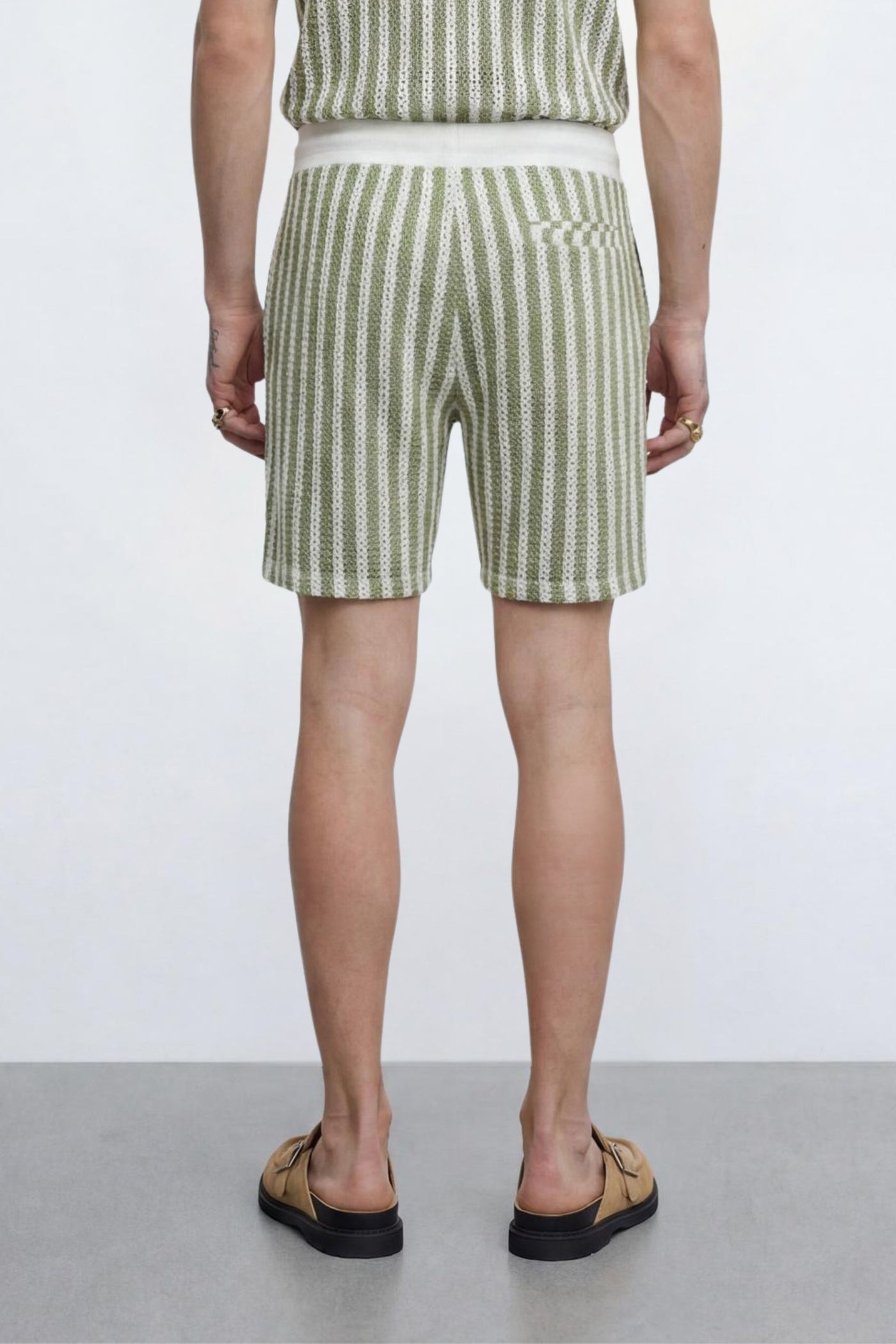Albie Green & Cream Stripe Cotton Crochet Co-Ord