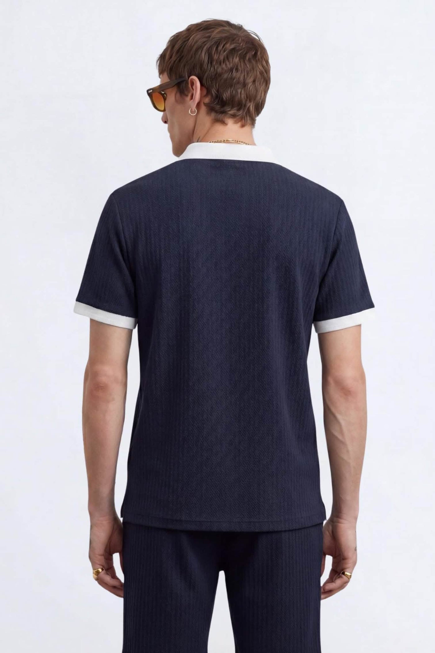 Henry Navy Textured Open Collar Co-Ord