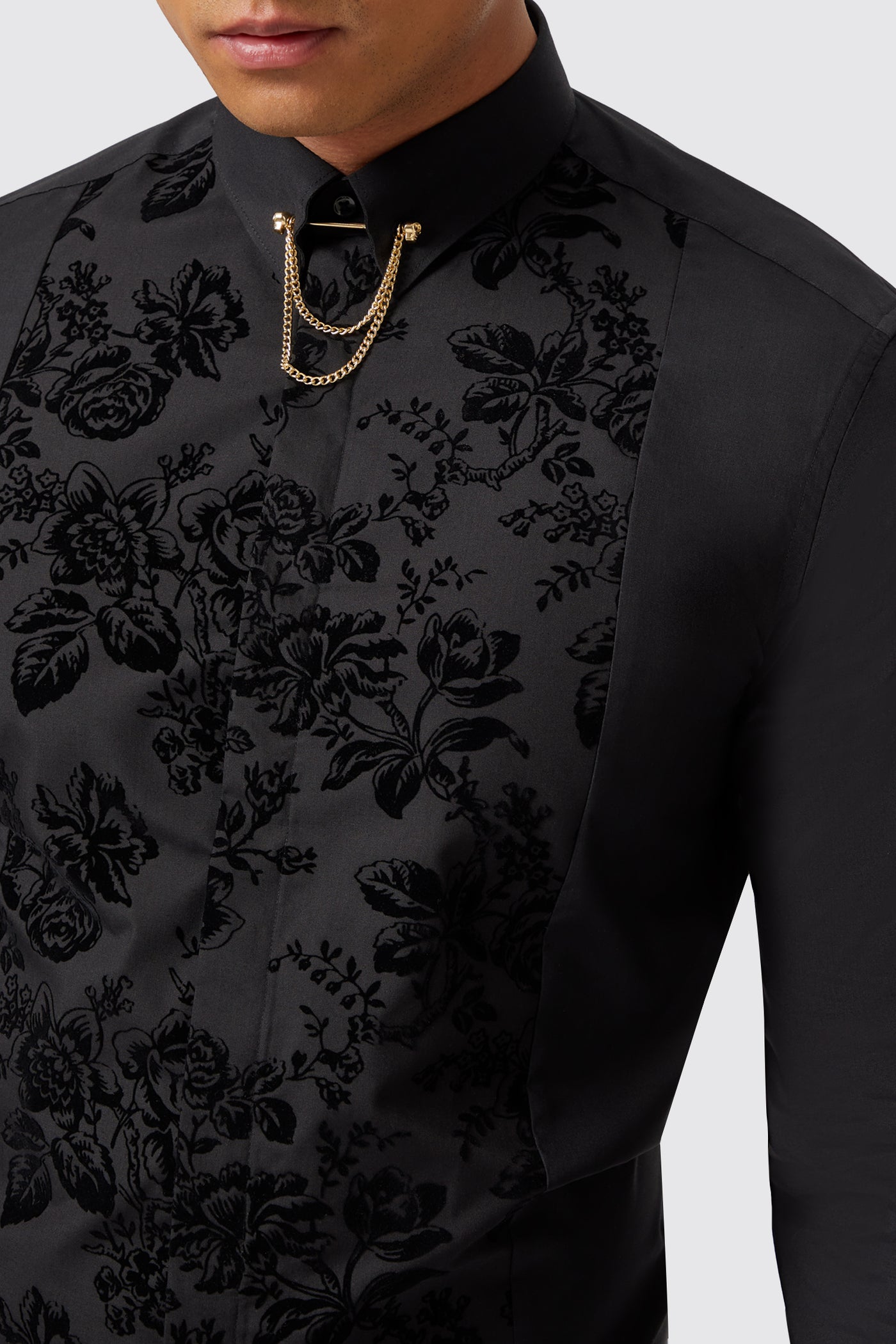 Barilla Slim Fit Black Flocked Floral Shirt - ARCHIVE
