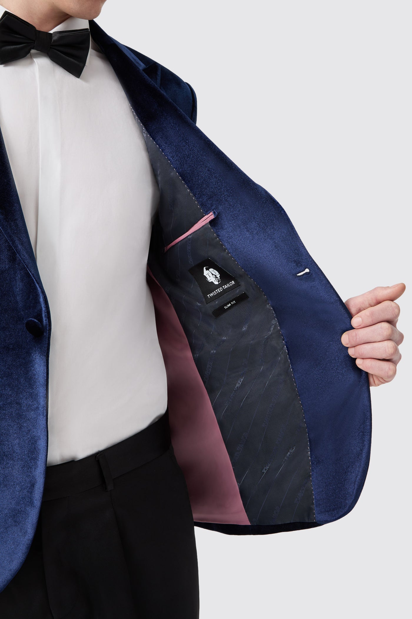 Bloom Slim Fit Navy Velvet Blazer With Brooch