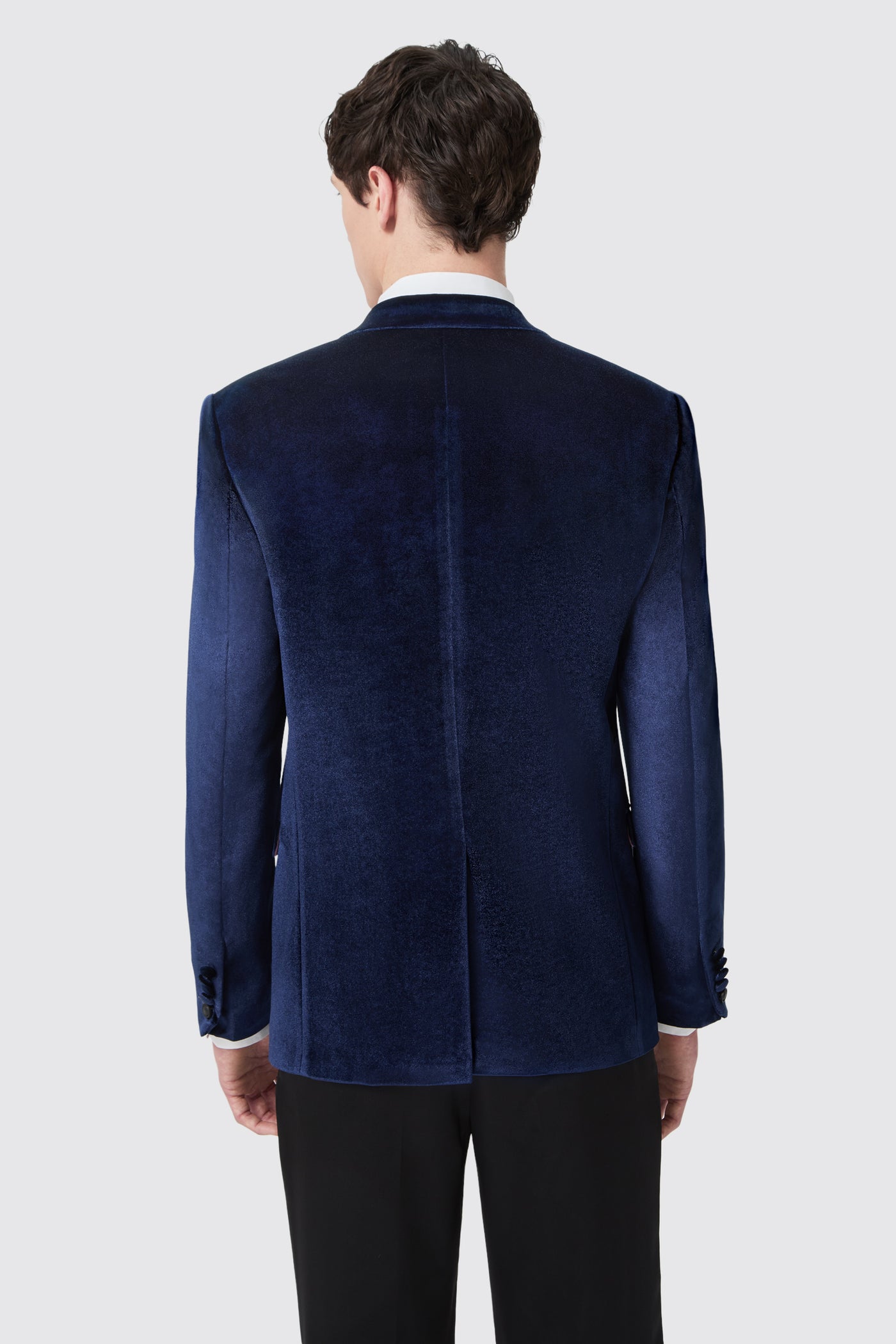 Bloom Slim Fit Navy Velvet Blazer With Brooch