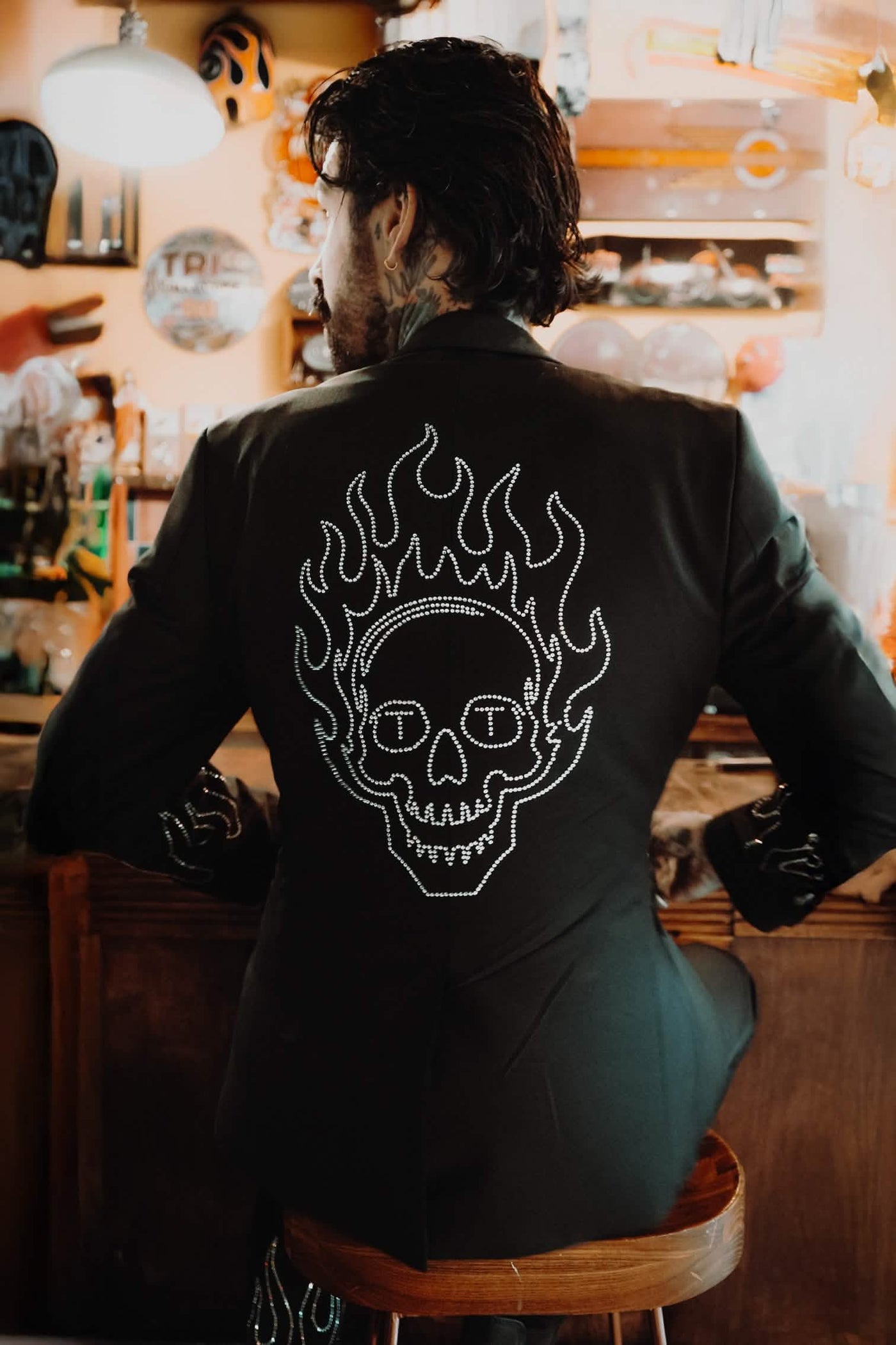 Crystal Skinny Fit Black Wool Jacket