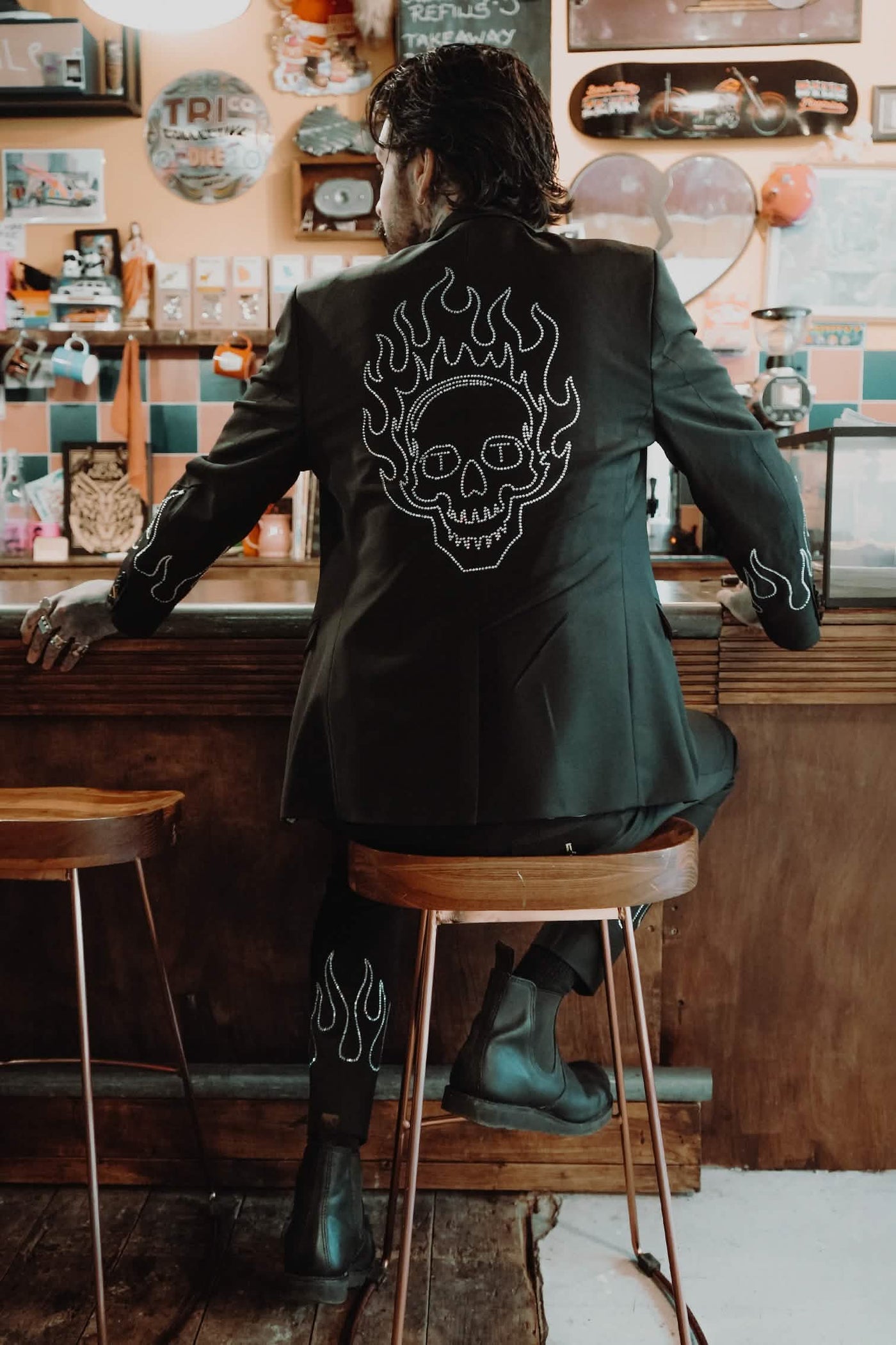 Crystal Skinny Fit Black Wool Jacket