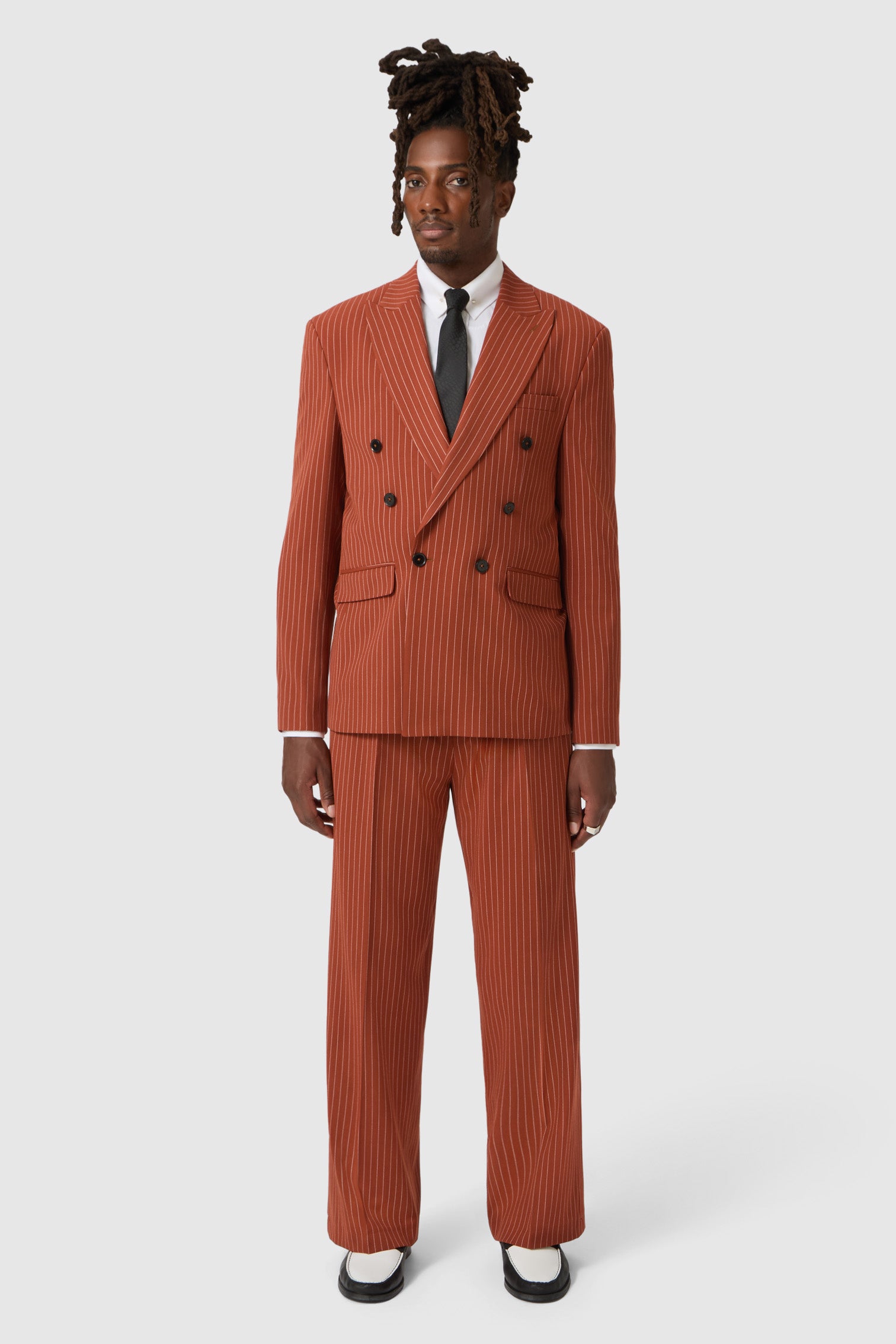 Syrah Oversized Burnt Orange Pinstripe Jacket