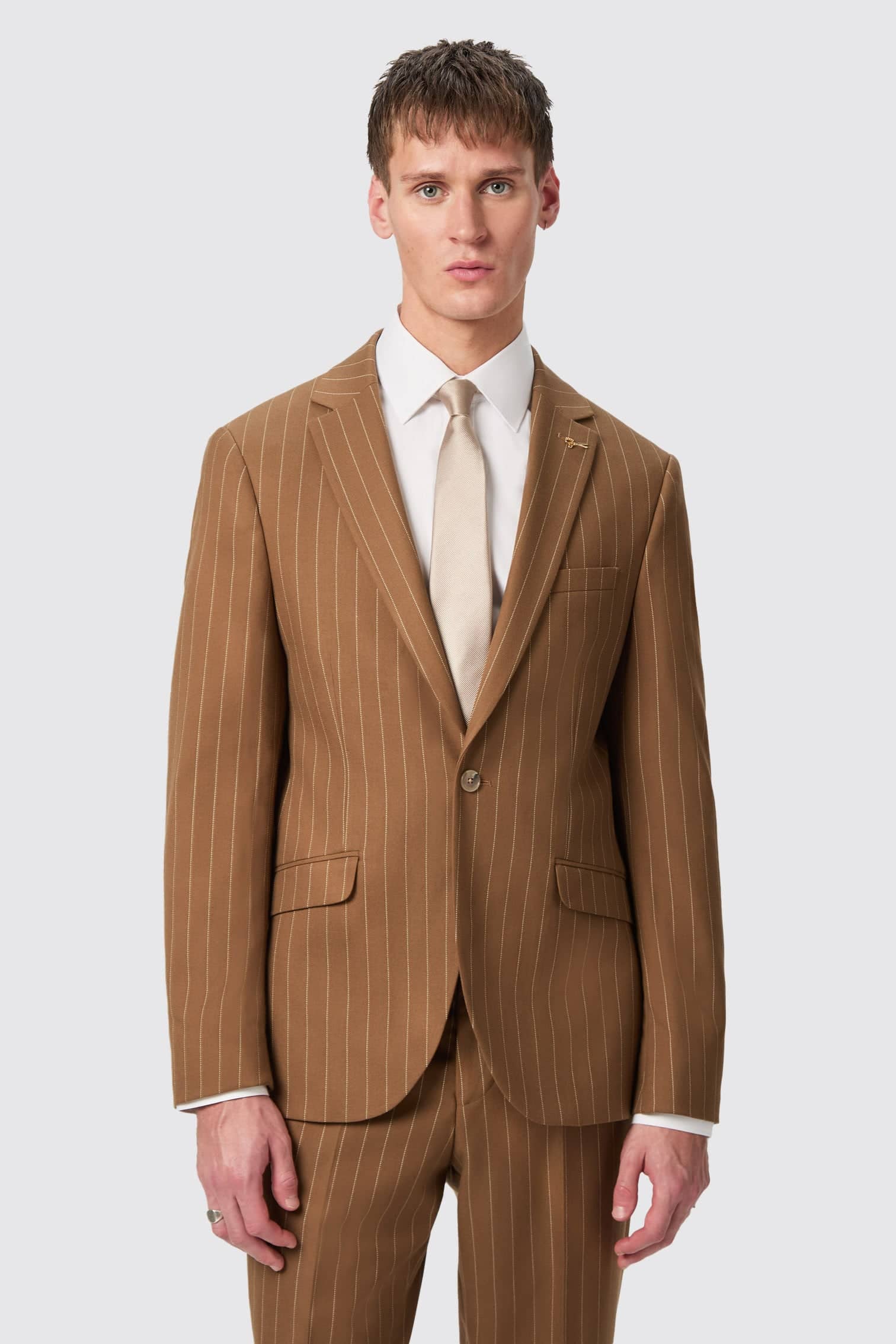 Cuttel Slim Fit Brown Pinstripe Suit Cuttel Slim Fit Brown Pinstripe Suit
