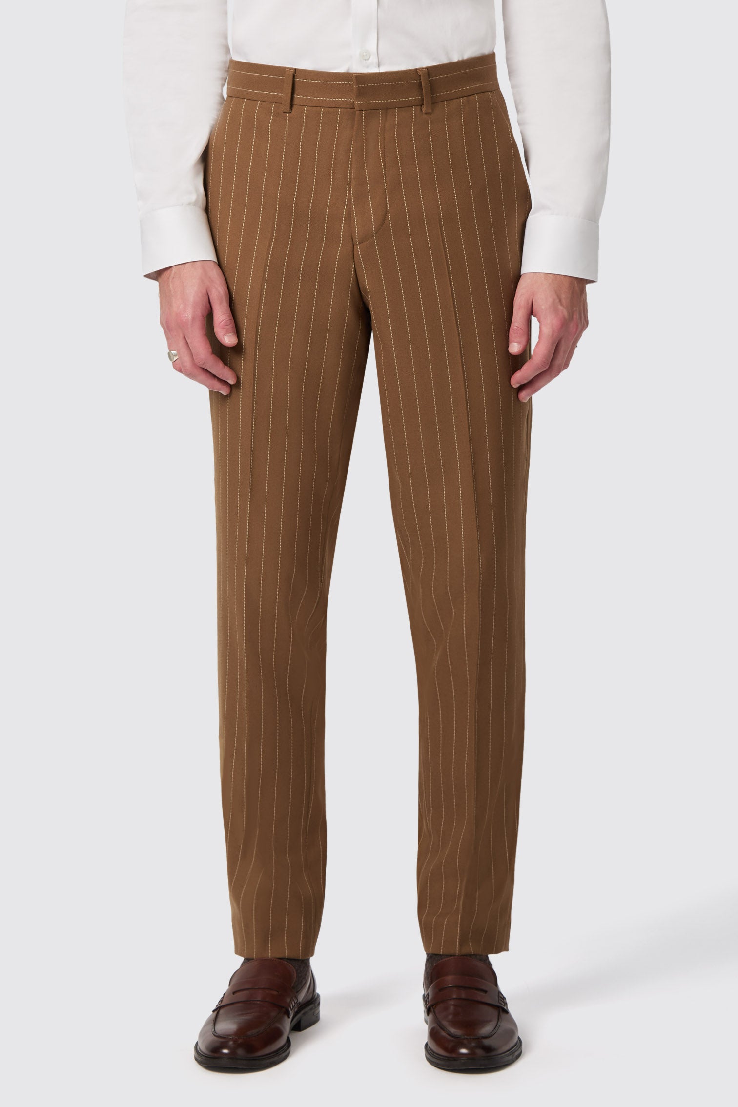 Cuttel Slim Fit Brown Pinstripe Trousers - Twisted Tailor Cuttel Slim Fit Brown Pinstripe Trousers - Twisted Tailor