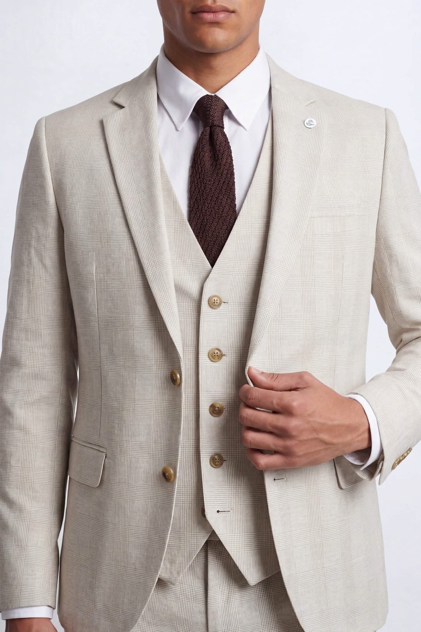 Beckford Slim Fit Beige Check Suit