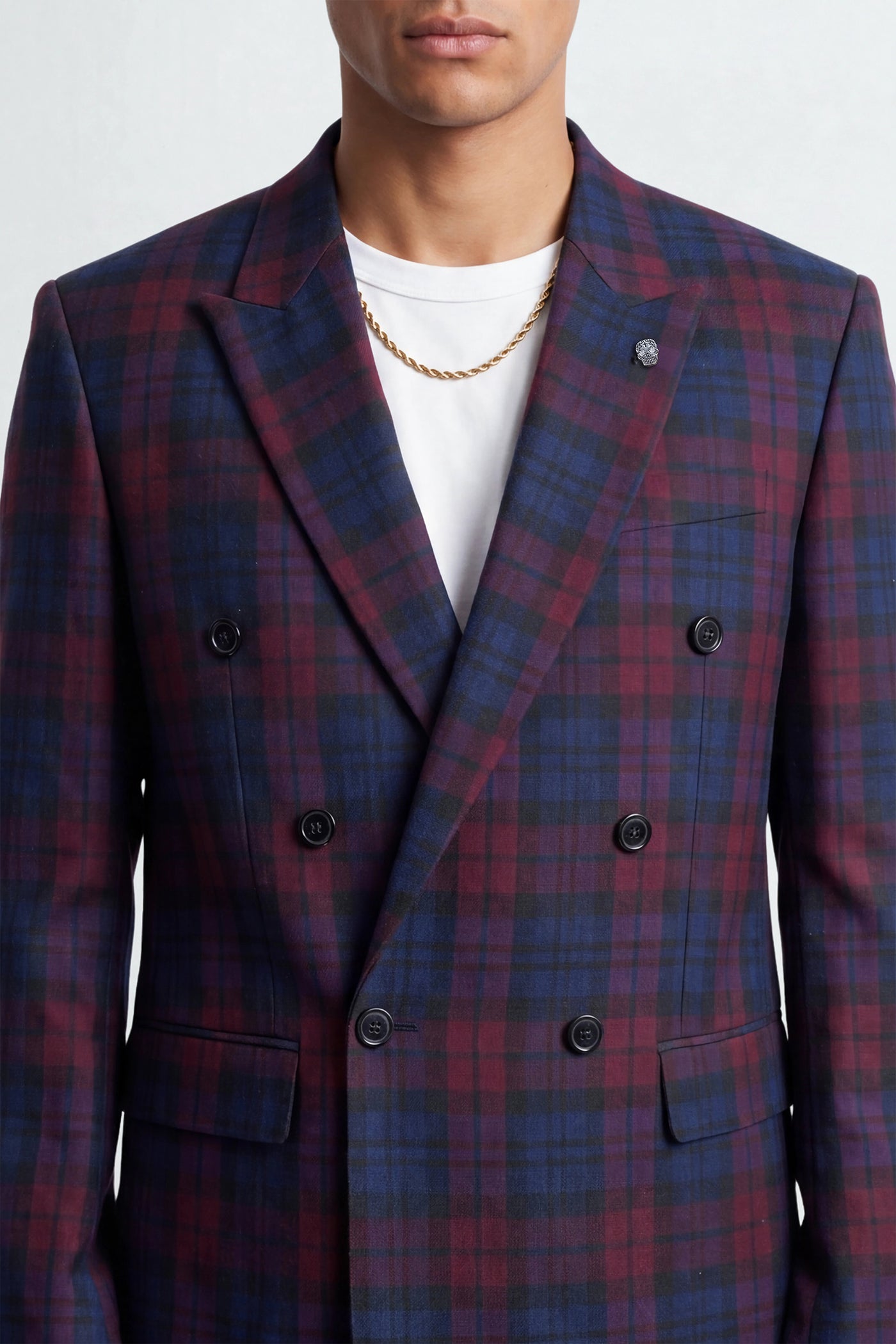 Zac Wine Check Double Breasted Suit
