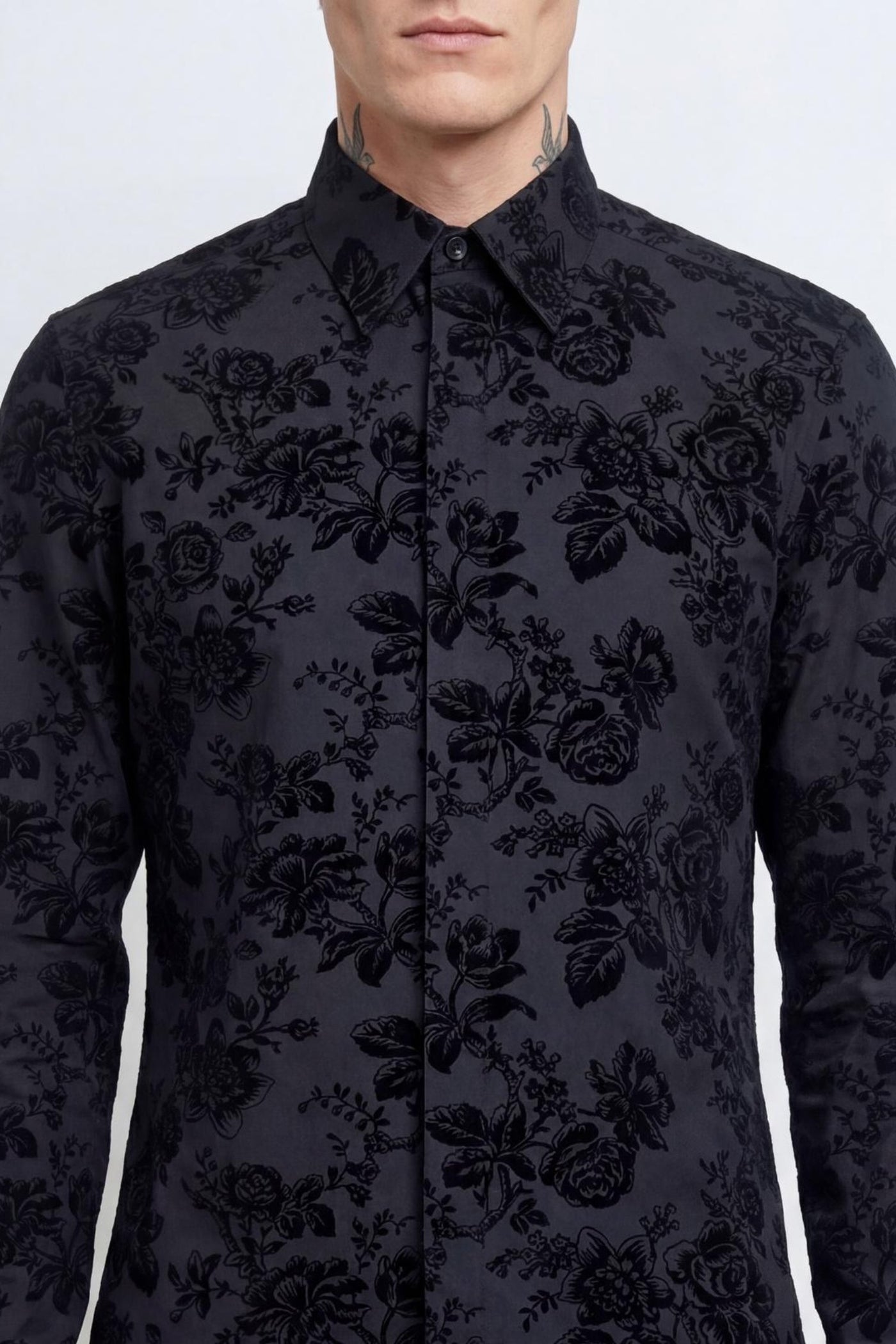 Armada Slim Fit Black Floral Flocked Shirt