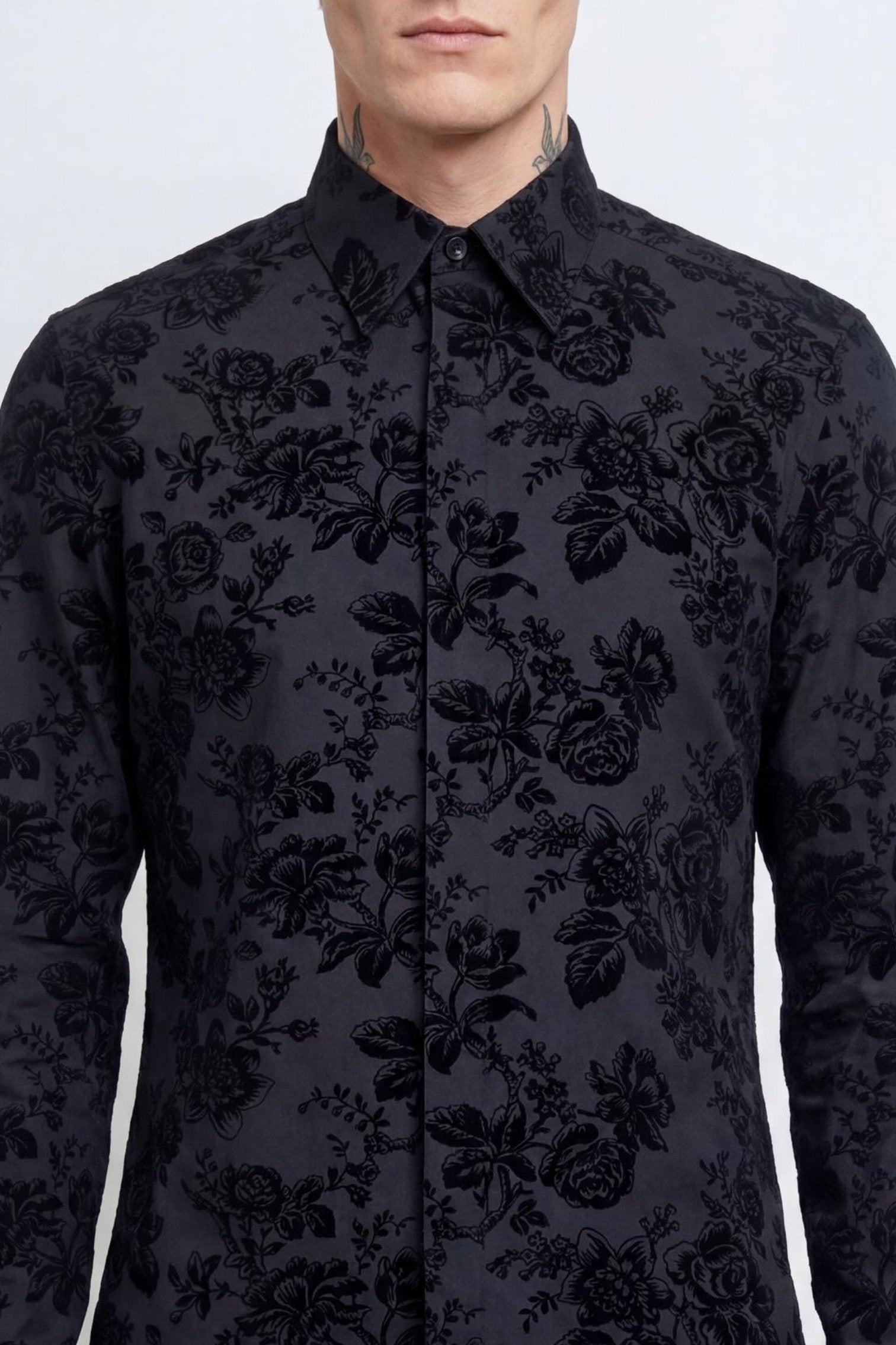 Armada Slim Fit Black Floral Flocked Shirt Armada Slim Fit Black Floral Flocked Shirt