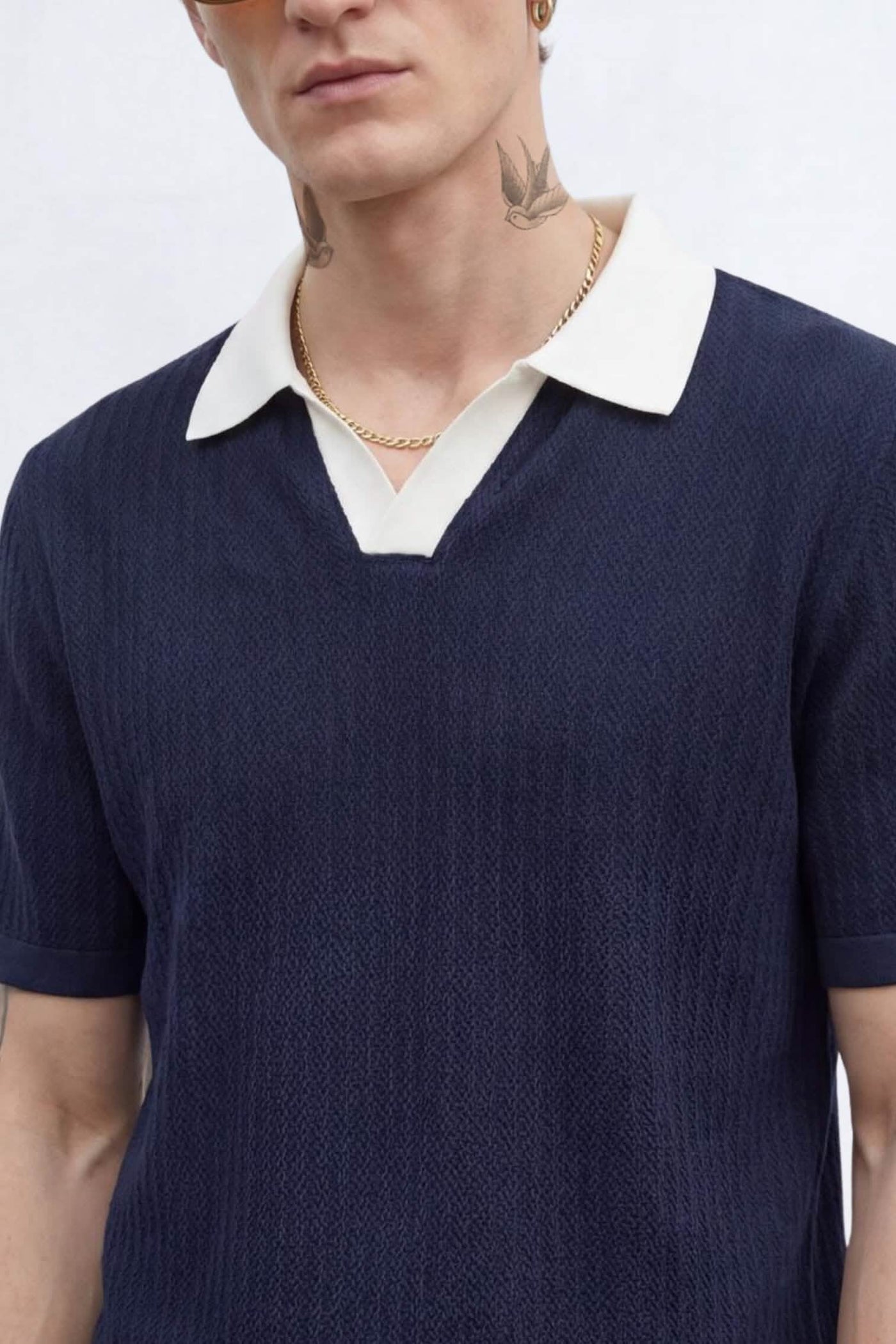 Henry Navy Textured Open Collar Co-Ord